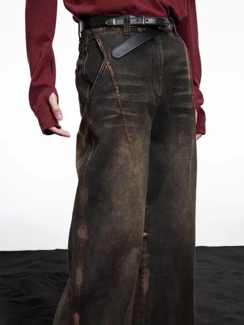 Japanese Brand Streetwear heavy washed distressed rust baggy jeans Size US 32 / EU 48 - 2 Thumbnail