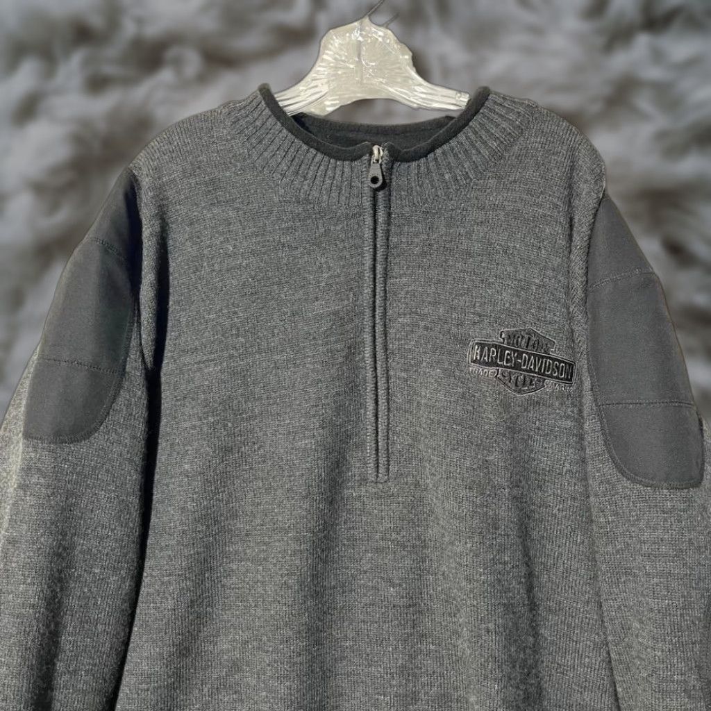 Harley Davidson VINTAGE Harley-Davidson Gray 1/4 Zip Riding Patched Pullover Sweater Mens 3XL Size US XXL / EU 58 / 5 - 1 Thumbnail