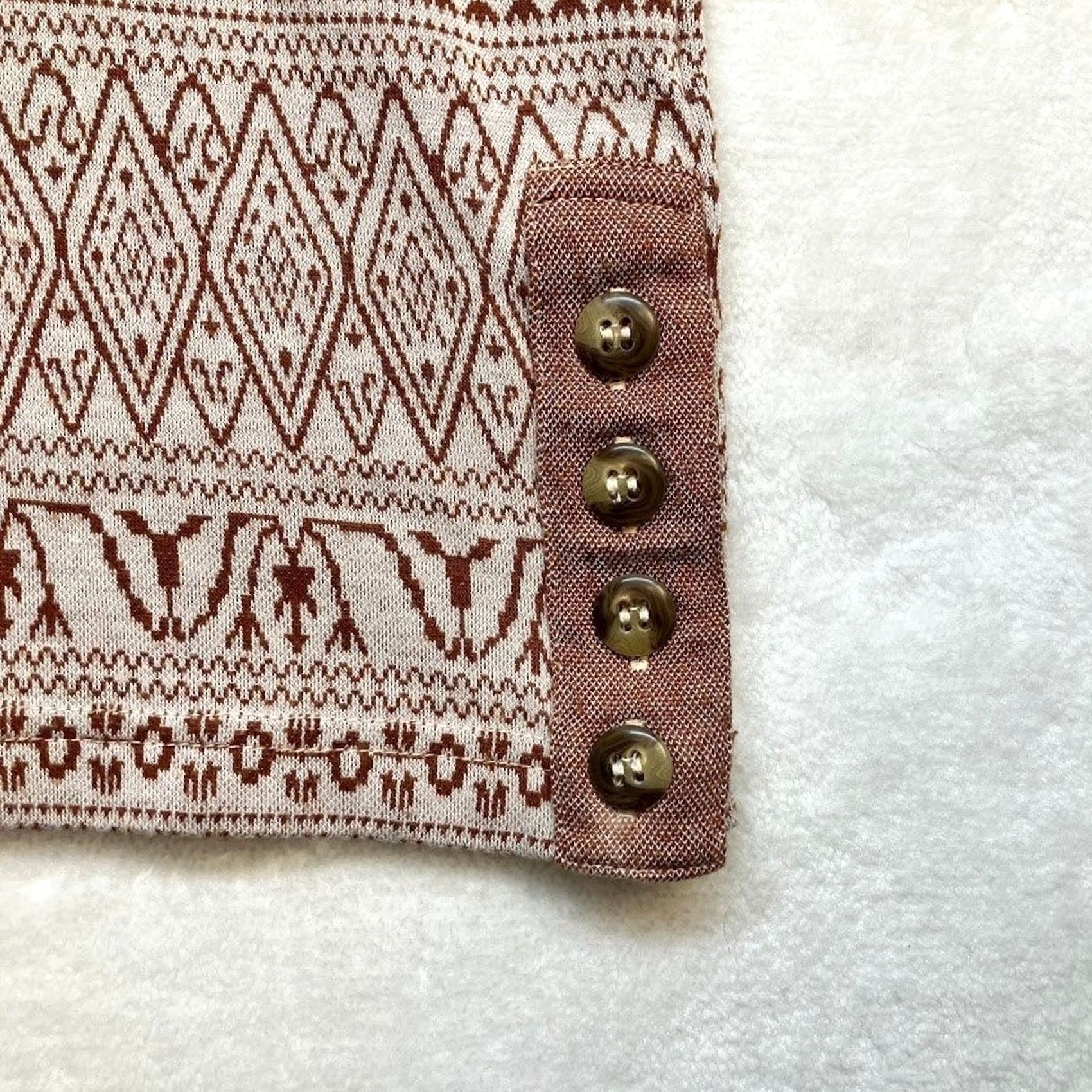 KAVU KAVU Sweater Womens XXS Brown Fair Isle Mini Dress Tan Size Side Button Accents Size XXS / US 00 / IT 34 - 6 Thumbnail