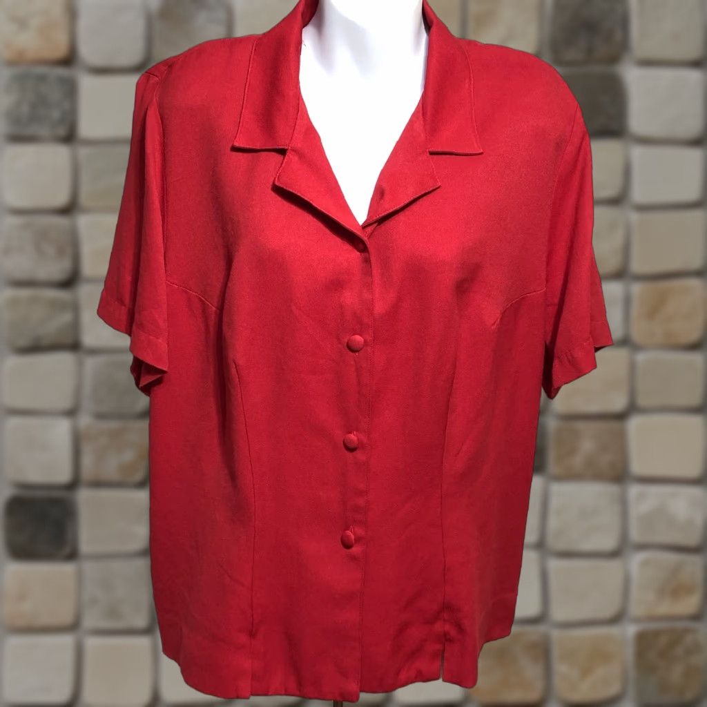 Vintage Sag Harbor Blouse Shirt 1X Red Short Sleeve Button Back Office Work Womens Size XL / US 12-14 / IT 48-50 - 1 Thumbnail