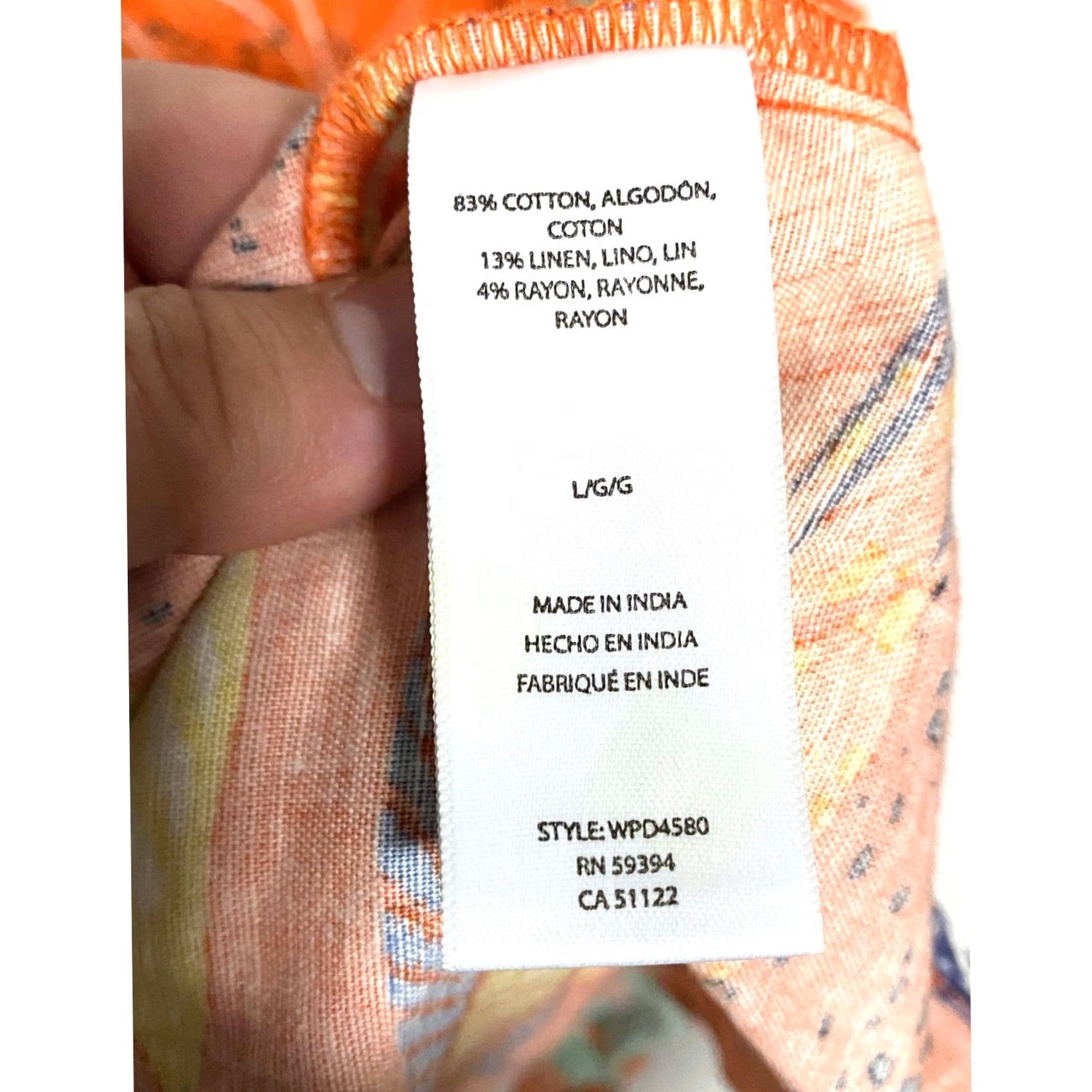 Vintage BeachLunchLounge Dress L Sleeveless Button Front Floral A-Line Beach Tropical Hawaiian Womens Short 38" Cotton Linen Rayon Orange Size L / US 10 / IT 46 - 6 Thumbnail