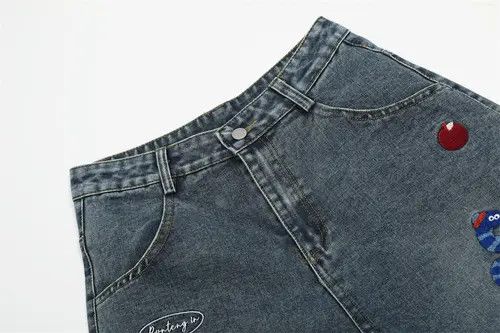 Japanese Brand × Jean Distressed washed punk fun cartoon embroidered denim shorts Size US 32 / EU 48 - 3 Thumbnail