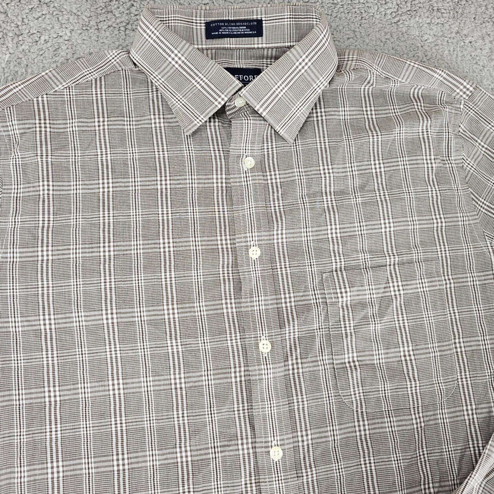 Stafford Stafford Dress Shirt Mens Size 16.5 32/33 Brown Check Fitted Travel Long Sleeve Shirt Size 46R - 3 Thumbnail