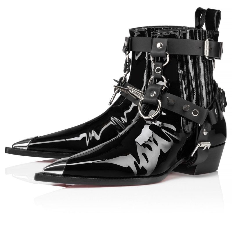 Christian Louboutin os11x0526 Chesteviss Patent Leather Boots in Black Size US 9 / IT 39 - 2 Thumbnail
