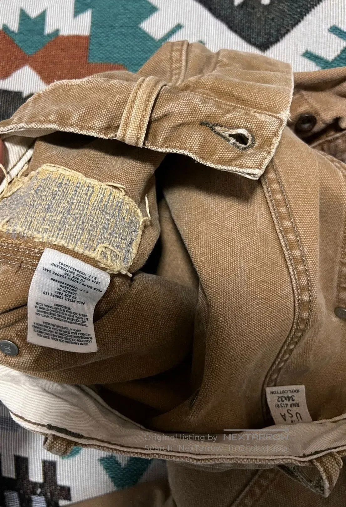 RRL Ralph Lauren khaki canvas work pants with distressed details. Size US 34 / EU 50 - 7 Thumbnail