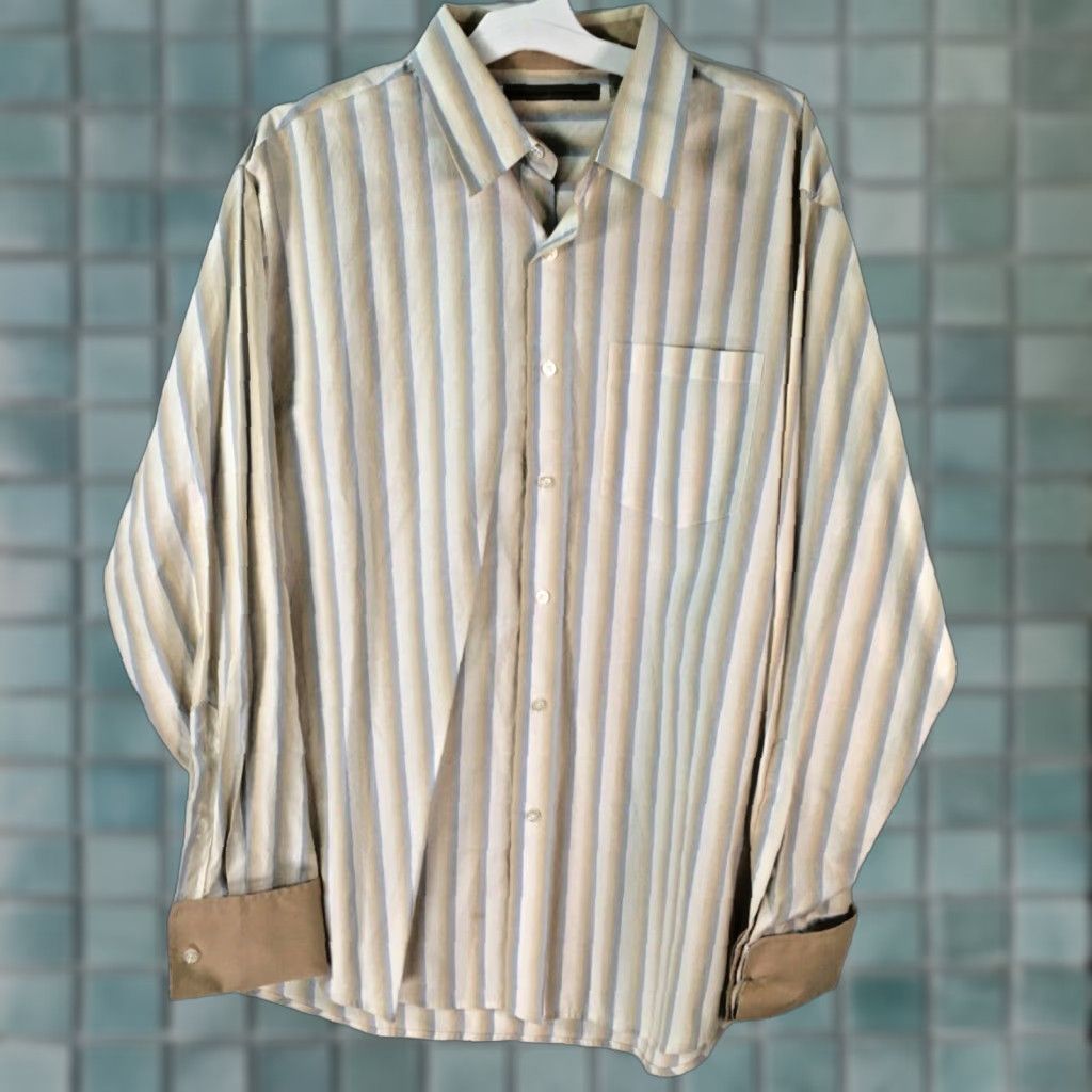 Vintage Beyond The Limit Mens Shirt XL White Gray Striped Collared Long Sleeve Button-Up Casual Size US XL / EU 56 / 4 - 1 Thumbnail