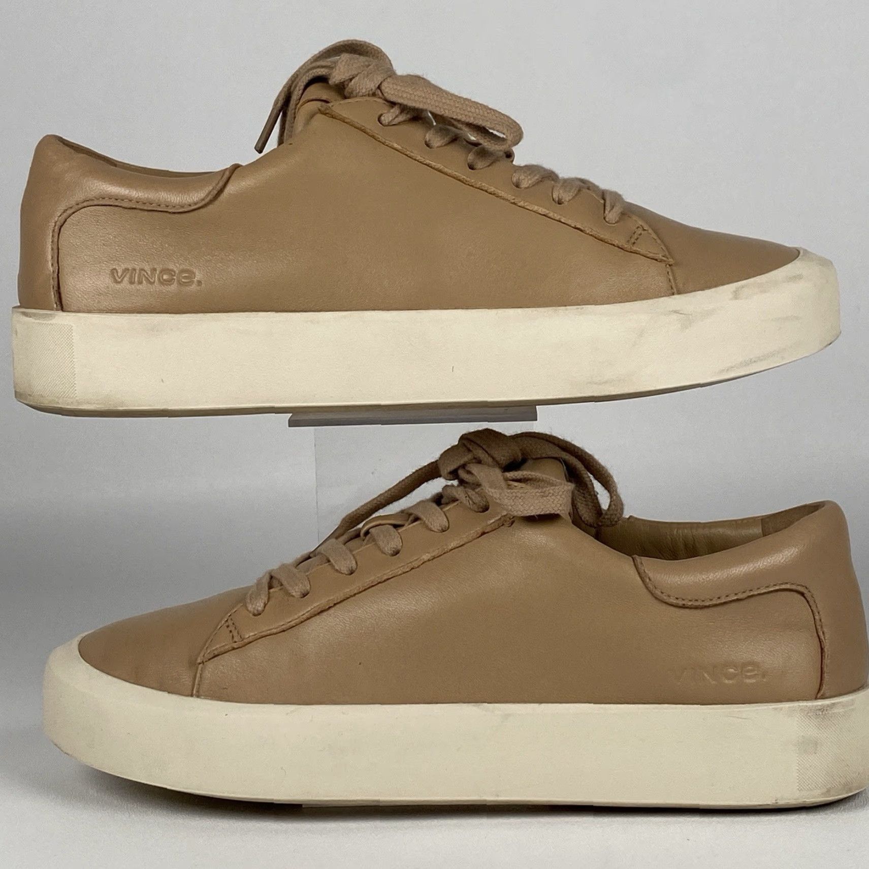 Vince Vince Womens Gabi Sneakers US 7M Eur 37 Beige Leather Size US 7 / IT 37 - 5 Thumbnail
