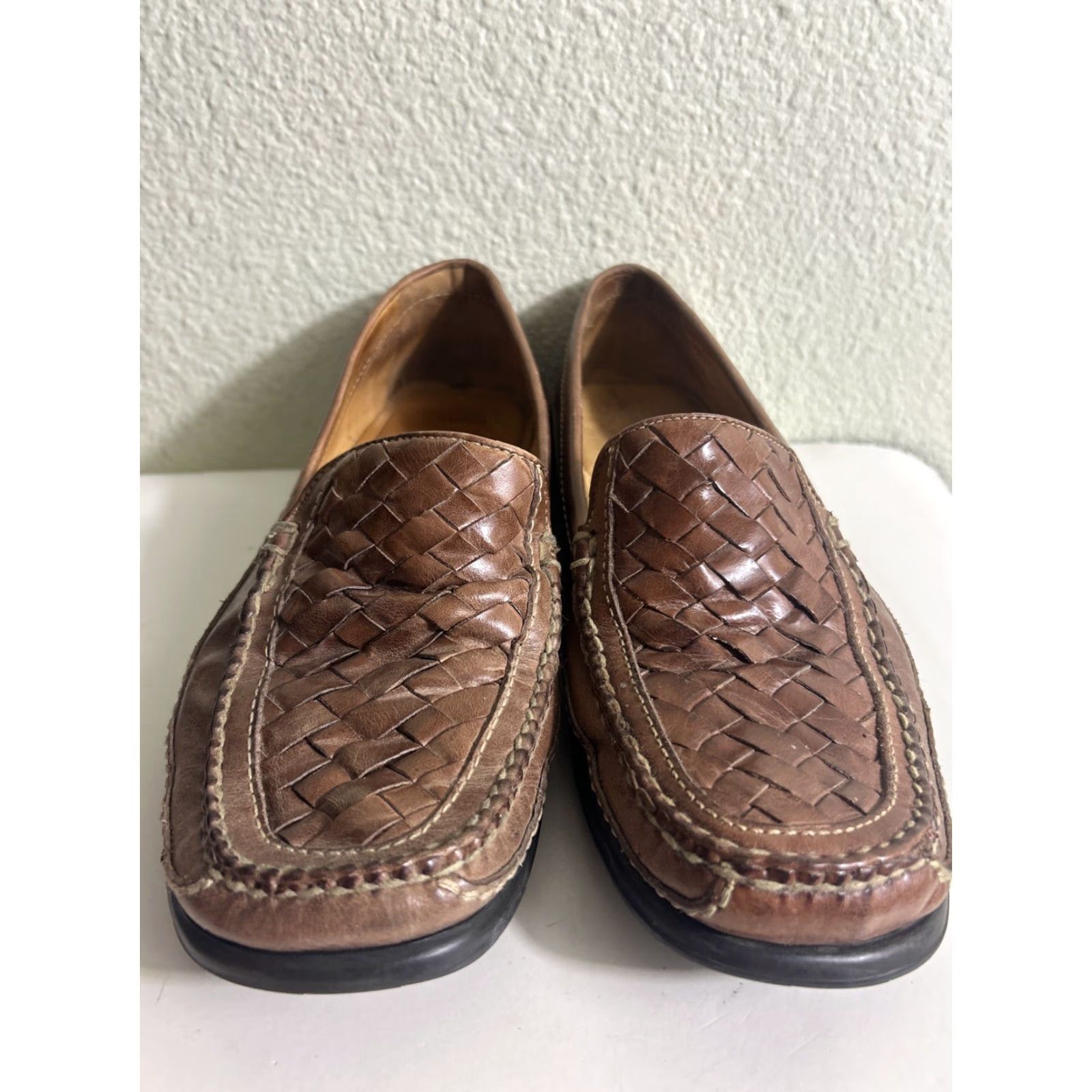 Johnston & Murphy Johnston & Murphy Loafers Woven Leather Slip On Brown Mens Size 9.5 M Comfort Square Toe Size US 10 / EU 43 - 6 Thumbnail