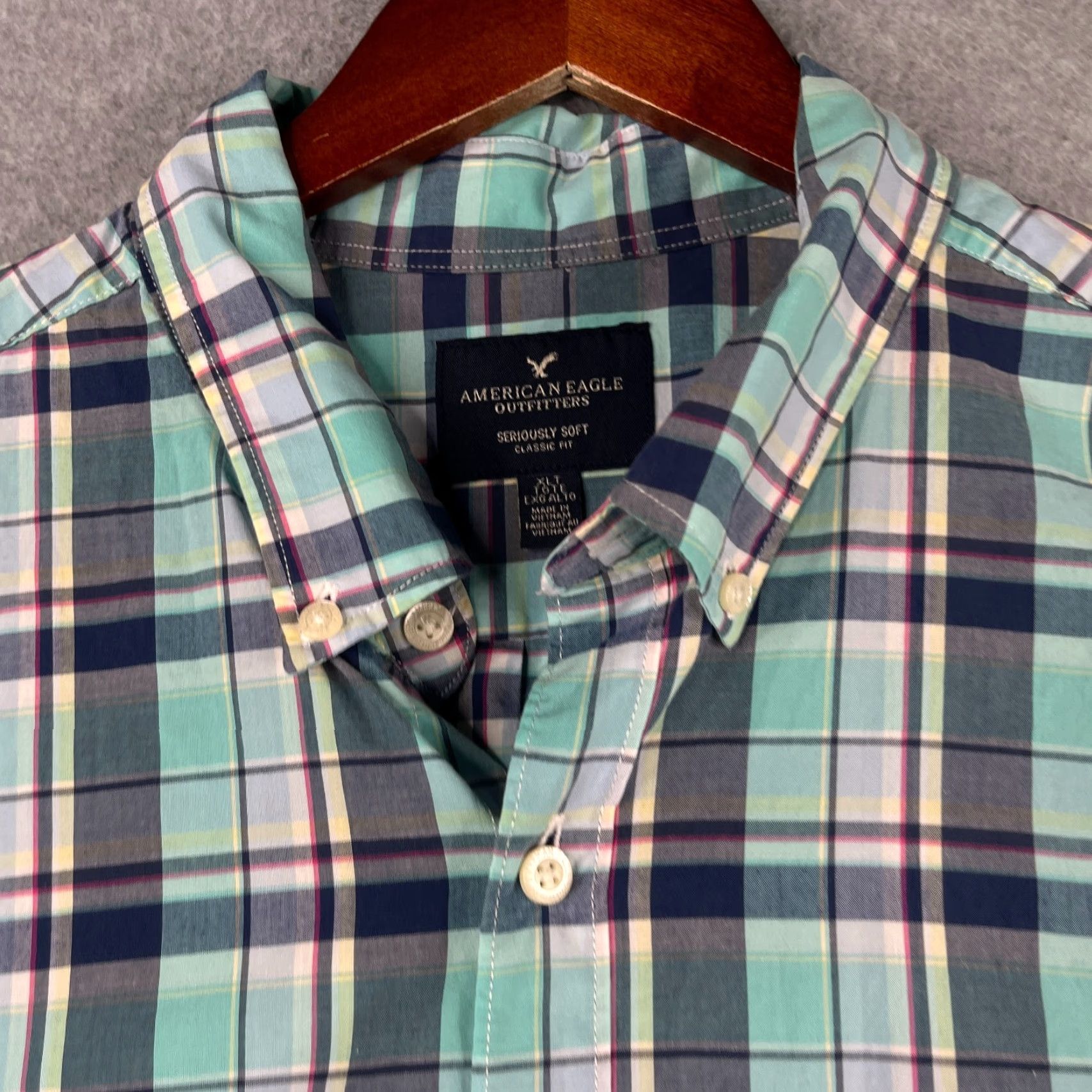 American Eagle Outfitters American Eagle Outfitters Button-Up Shirt Mens XLT Plaid Navy Teal Long Sleeve Size US XL / EU 56 / 4 - 4 Thumbnail