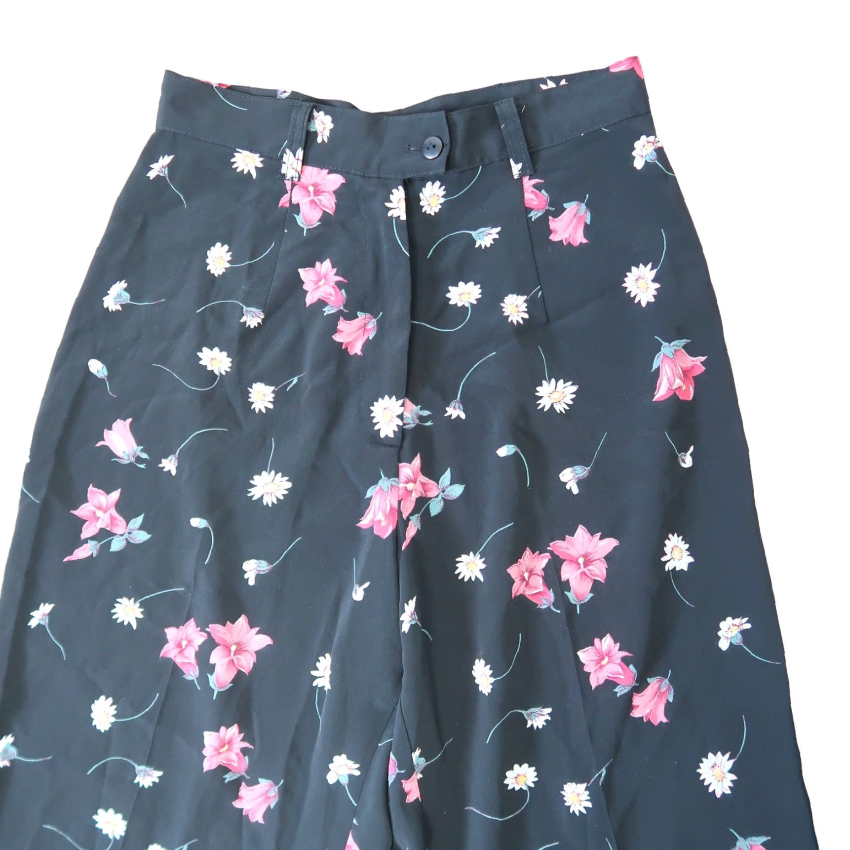 Vintage VINTAGE Rampage Black Pink Floral Wide Leg Trouser Pants S 1990s Casual Womens Size 26" / US 2 / IT 38 - 2 Thumbnail