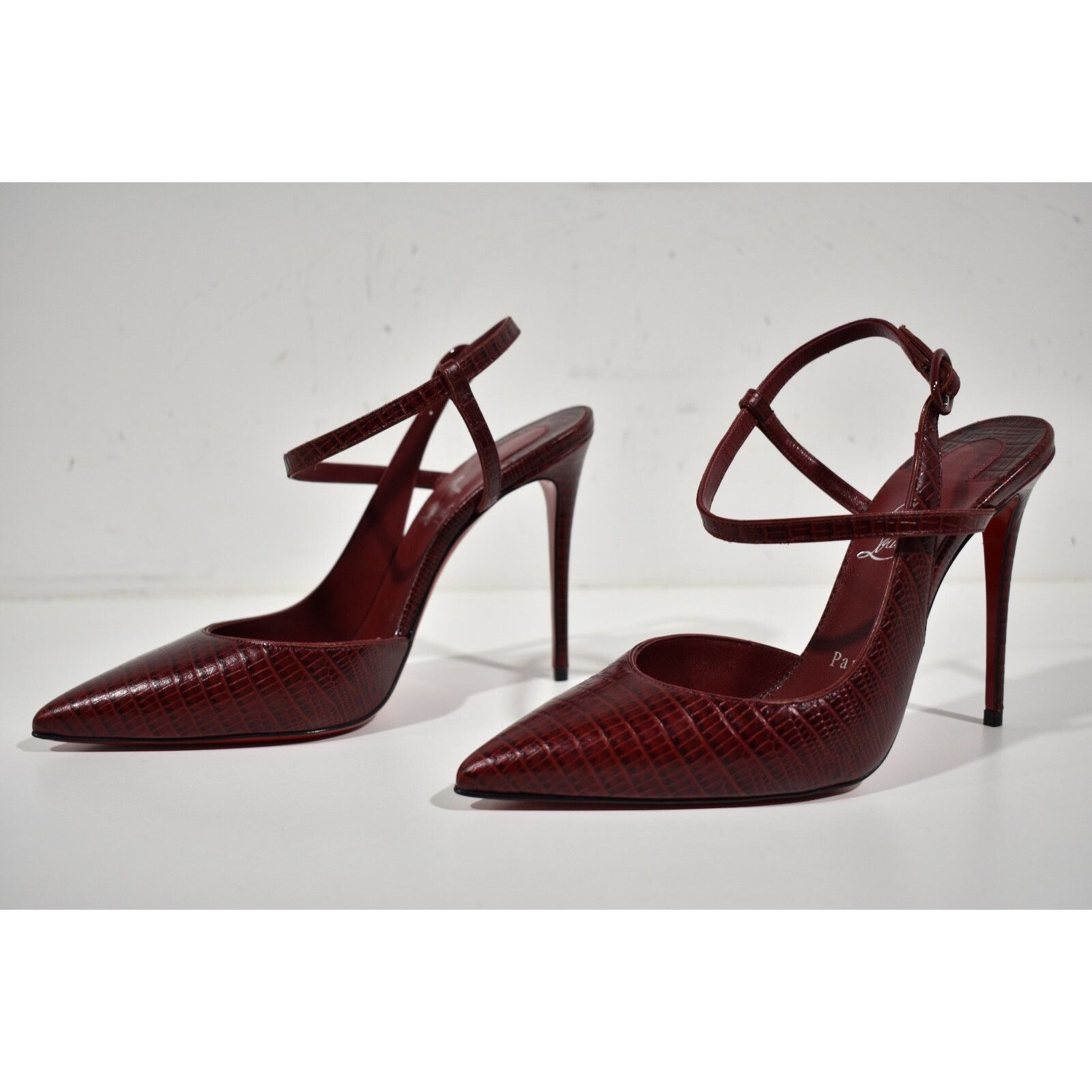Christian Louboutin Jenlove 100 Bourbon Lizzy Ankle Strap Pointed Heel Pump 38 Size US 8 / IT 38 - 9 Thumbnail