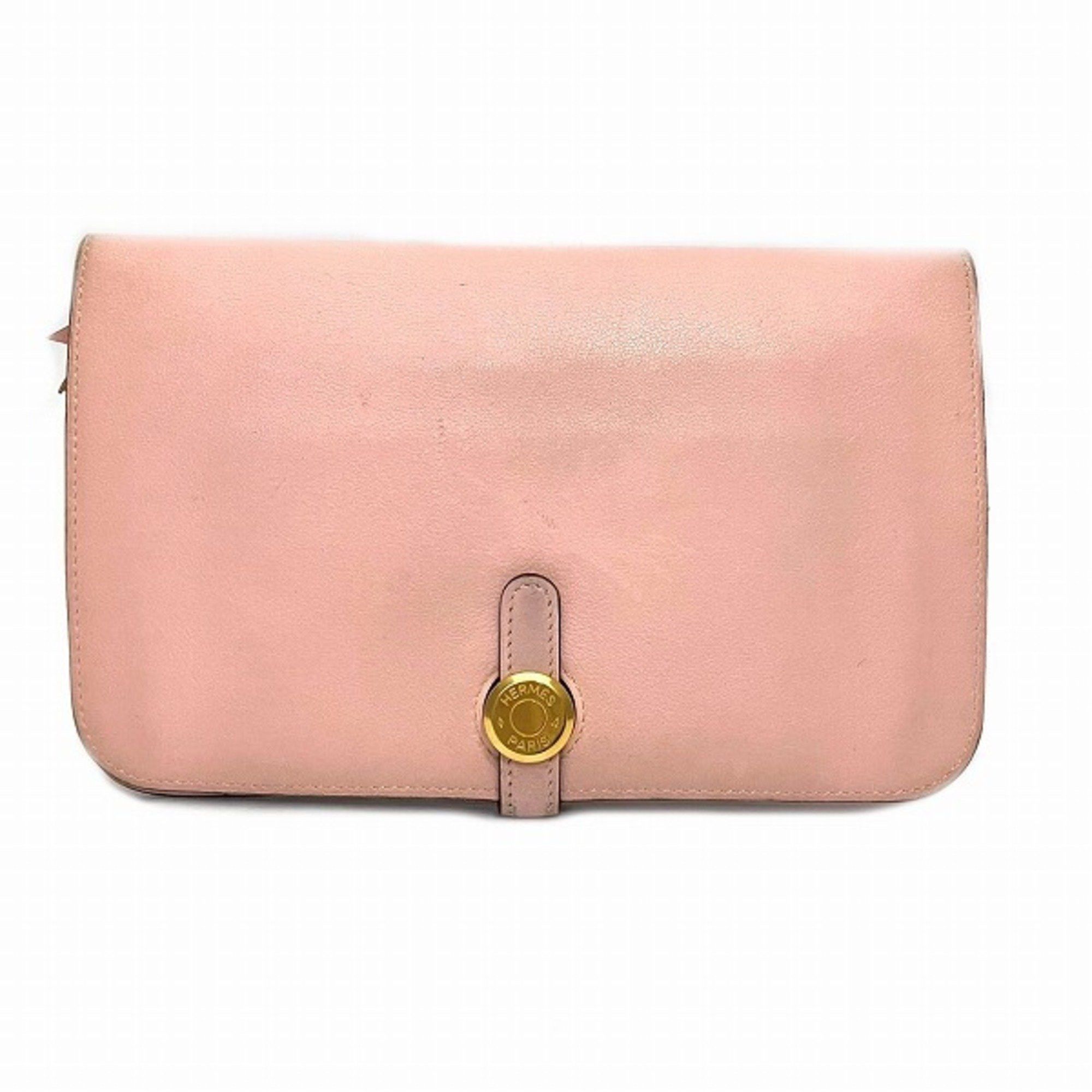 image of Hermes Dogon Gm Gold Hardware Bifold Wallet Long Women's in Pink