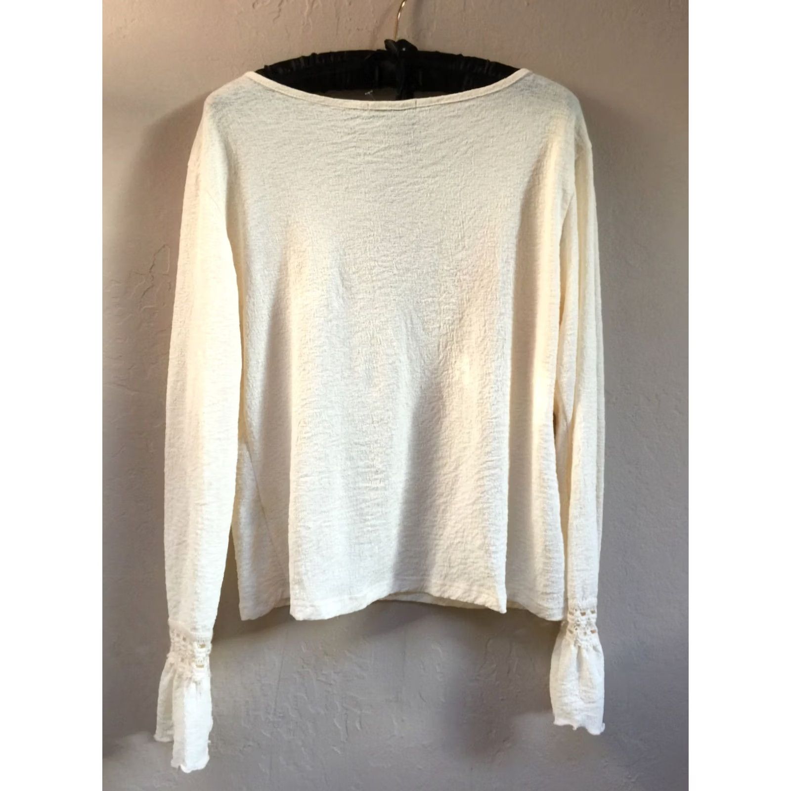 Bell Jessica Max USA Womens XL Lace Up Long Bell Sleeve Blouse Top Ivory Stretch Size XL / US 12-14 / IT 48-50 - 2 Thumbnail