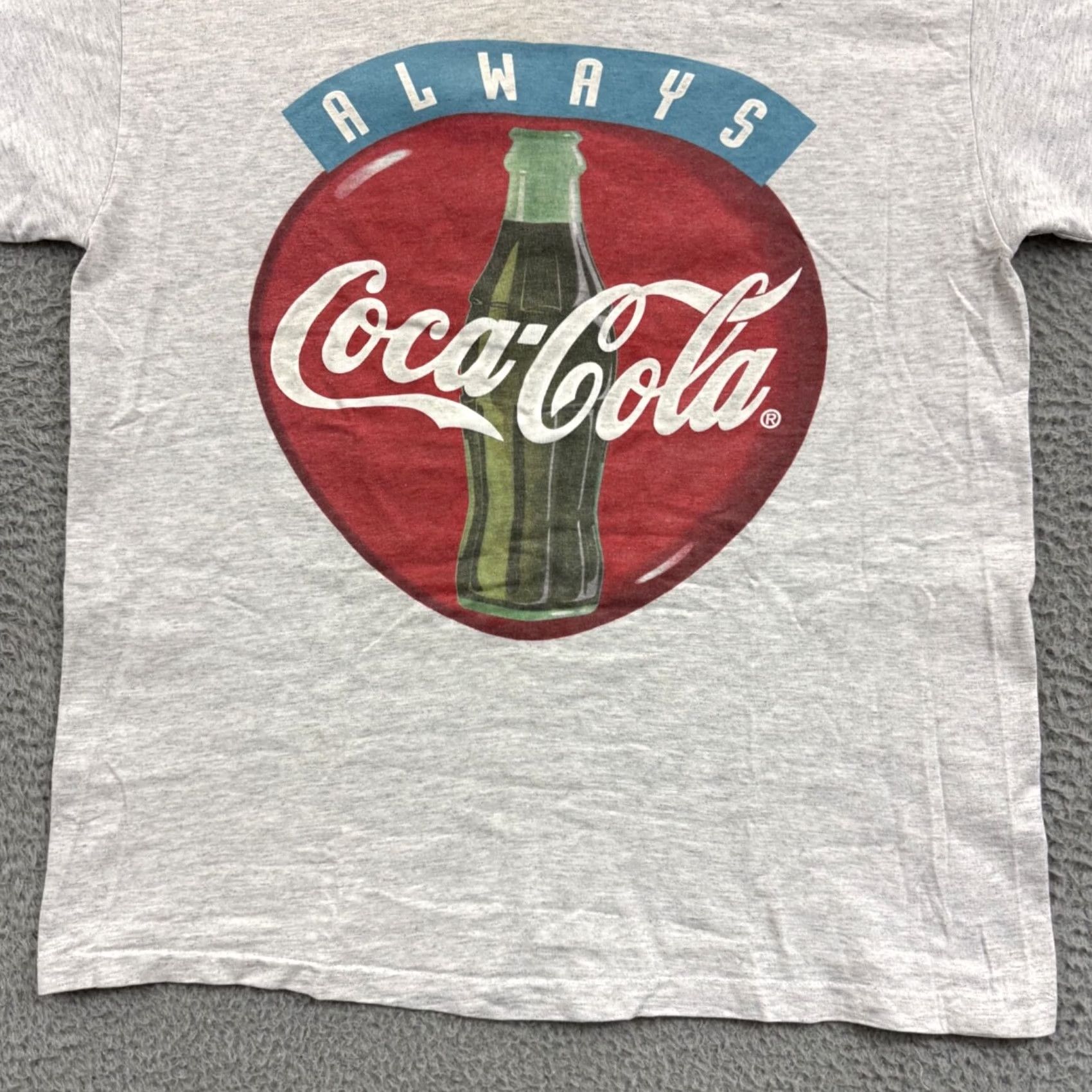 Anvil VINTAGE Coca Cola Shirt Mens Large Gray 1990s USA Anvil Knit Cotton Short Sleeve Crew Neck Logo Baseball Pop Adventure Time Mens Shirts Size US L / EU 52-54 / 3 - 2 Thumbnail