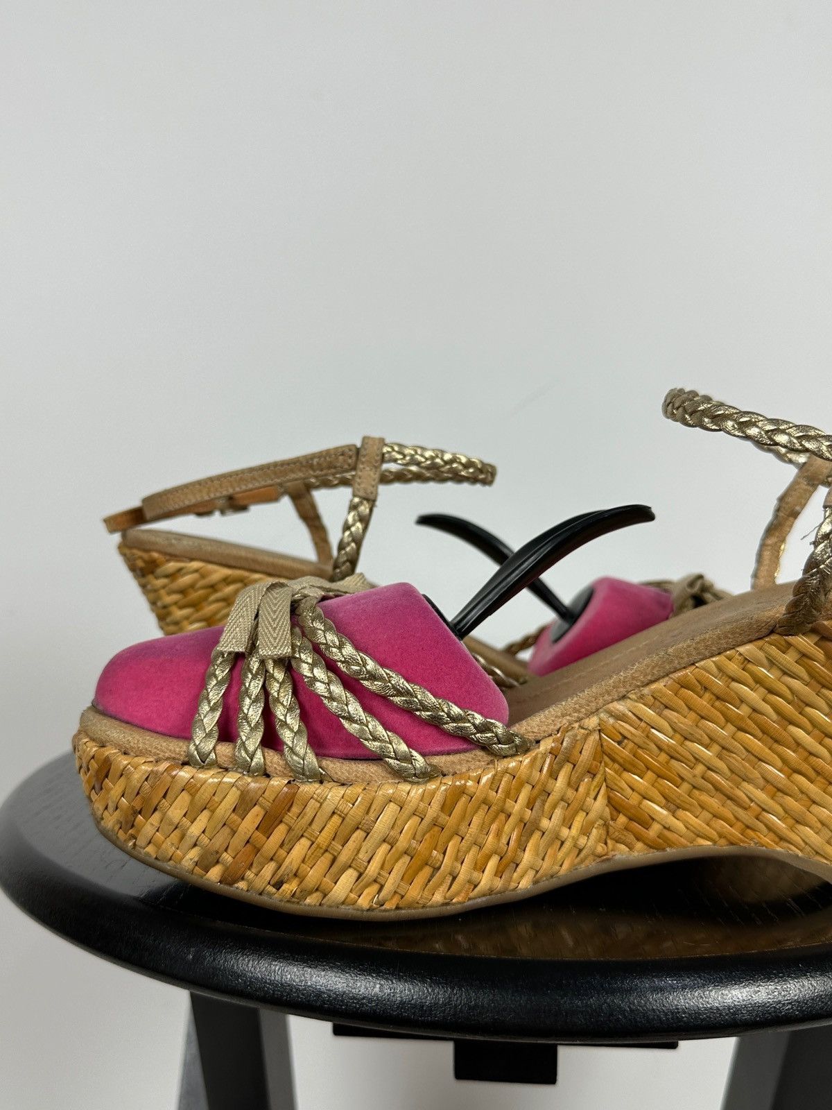 Prada Prada Braided Leather Woven Raffia Wedge Ankle Strap Sandals Size US 9.5 / IT 39.5 - 16 Thumbnail