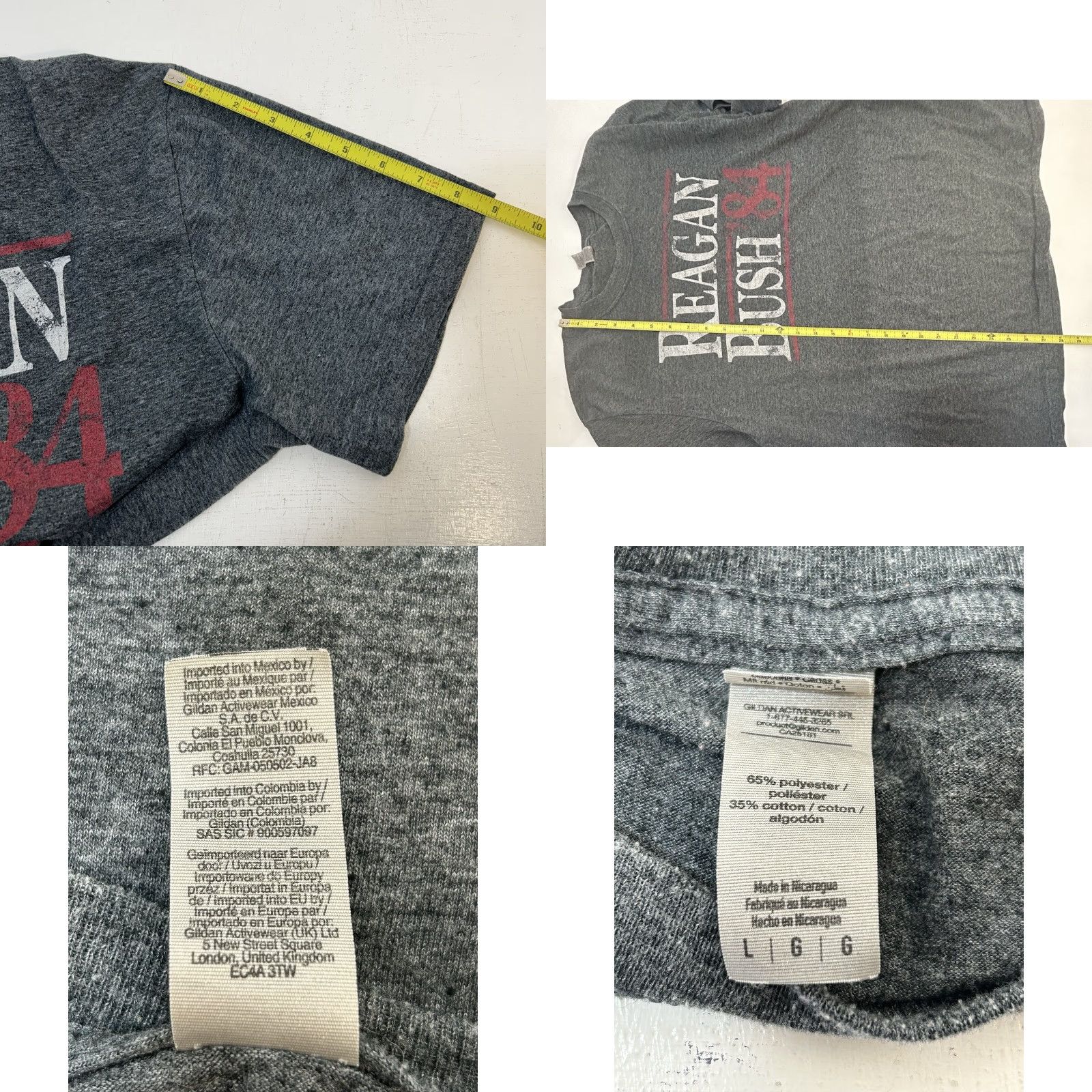 Gildan Reagan-Bush ‘84 Campaign Shirt Men Large Retro Republican Dark Heather Gray Shirt Mens Graphic Tee Size US L / EU 52-54 / 3 - 8 Thumbnail