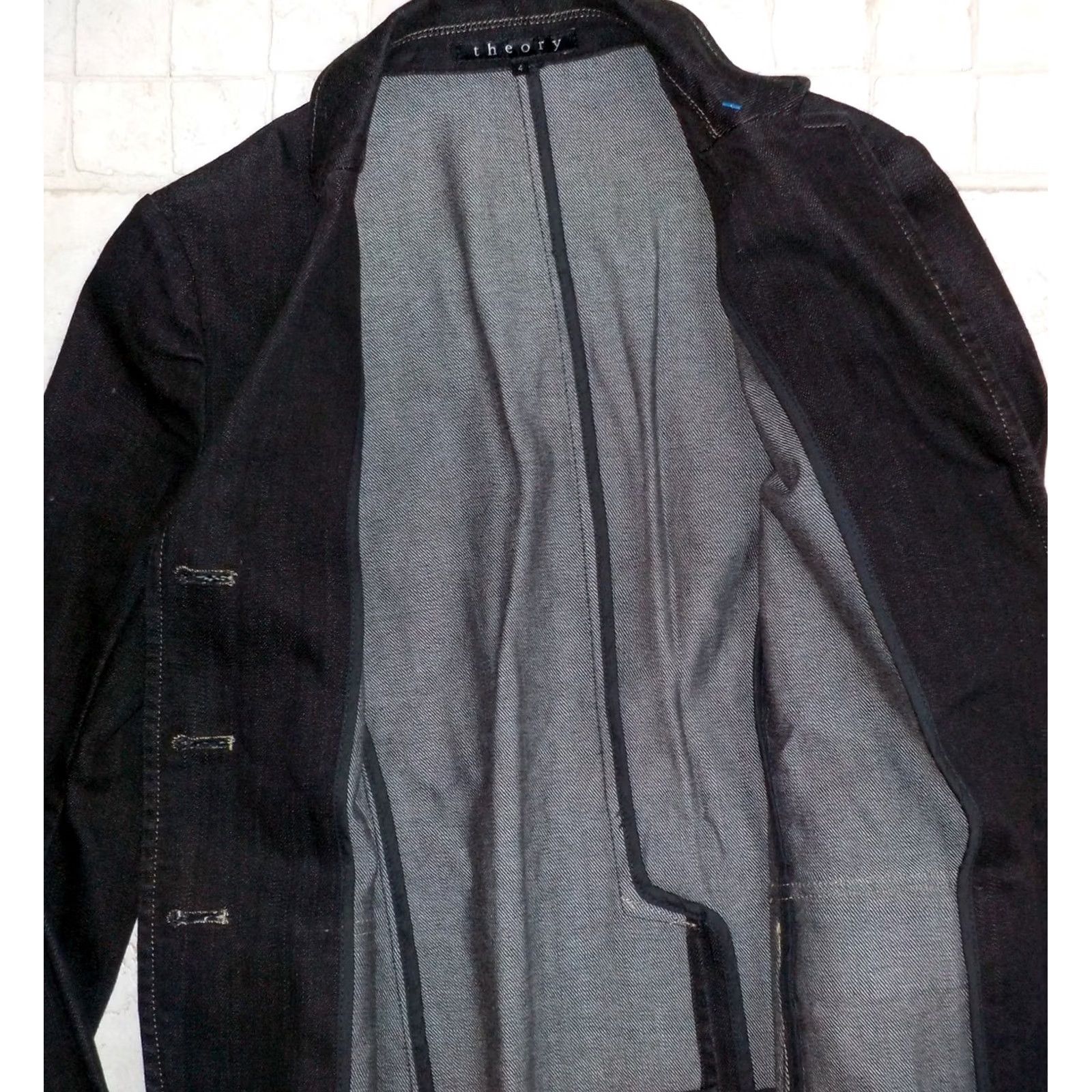 Theory THEORY Denim Blazer Black Size 4 Women Regular Hip Length 3 Button Front Pockets Back Vent XS? Size S / US 4 / IT 40 - 5 Thumbnail