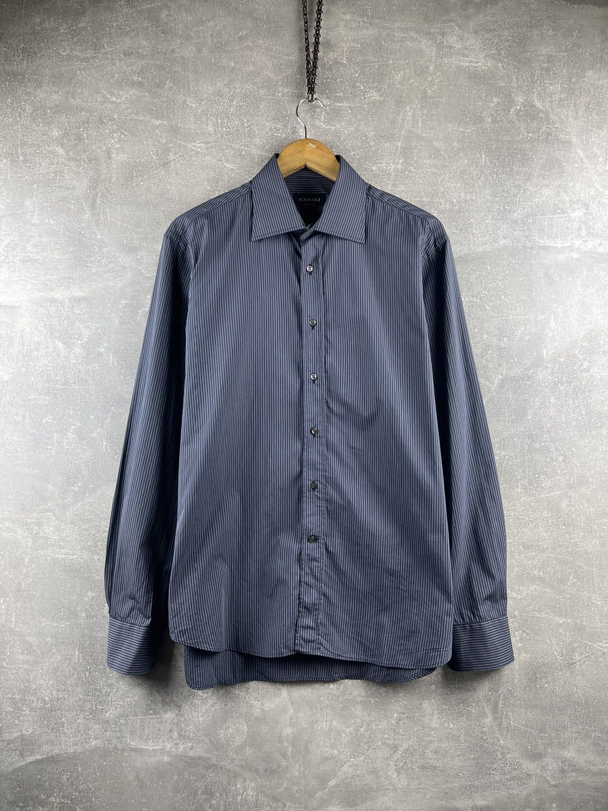Canali CANALI Luxury Blue Dress Striped Shirt 100% Cotton Size US XS / EU 42 / 0 - 1 Thumbnail