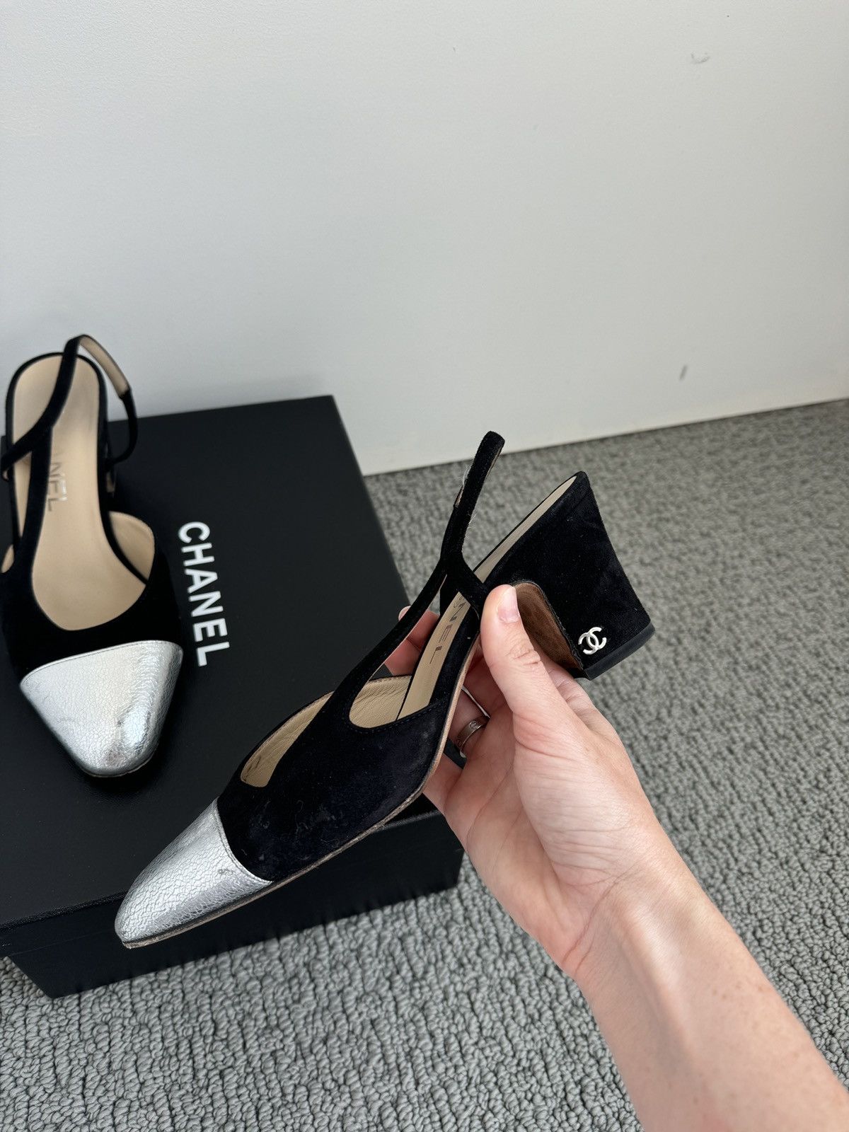 Chanel Women’s Cap Toe Slingback Pumps Suede Size US 5.5 / IT 35.5 - 3 Thumbnail