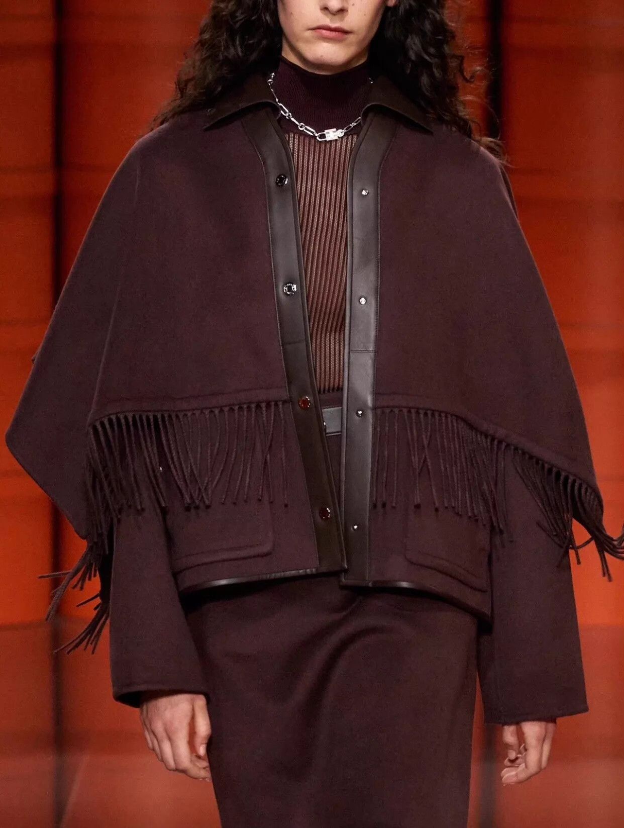 Hermes Women Hermes Wine Cashmere Lambskin Tassel Cape 36 Size XS / US 0-2 / IT 36-38 - 2 Thumbnail