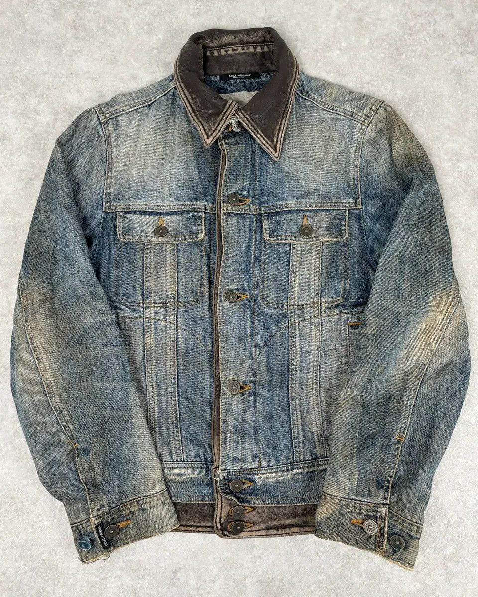 Dolce & Gabbana AW2003 Dolce & Gabbana Layered Leather & Faded Denim Jacket Size US M / EU 48-50 / 2 - 1 Thumbnail