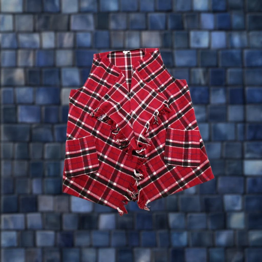 Vintage Tribal Blouse Shirt Womens XL Red Plaid Fringe Open Front Sleeveless Top" Size XL / US 12-14 / IT 48-50 - 1 Thumbnail