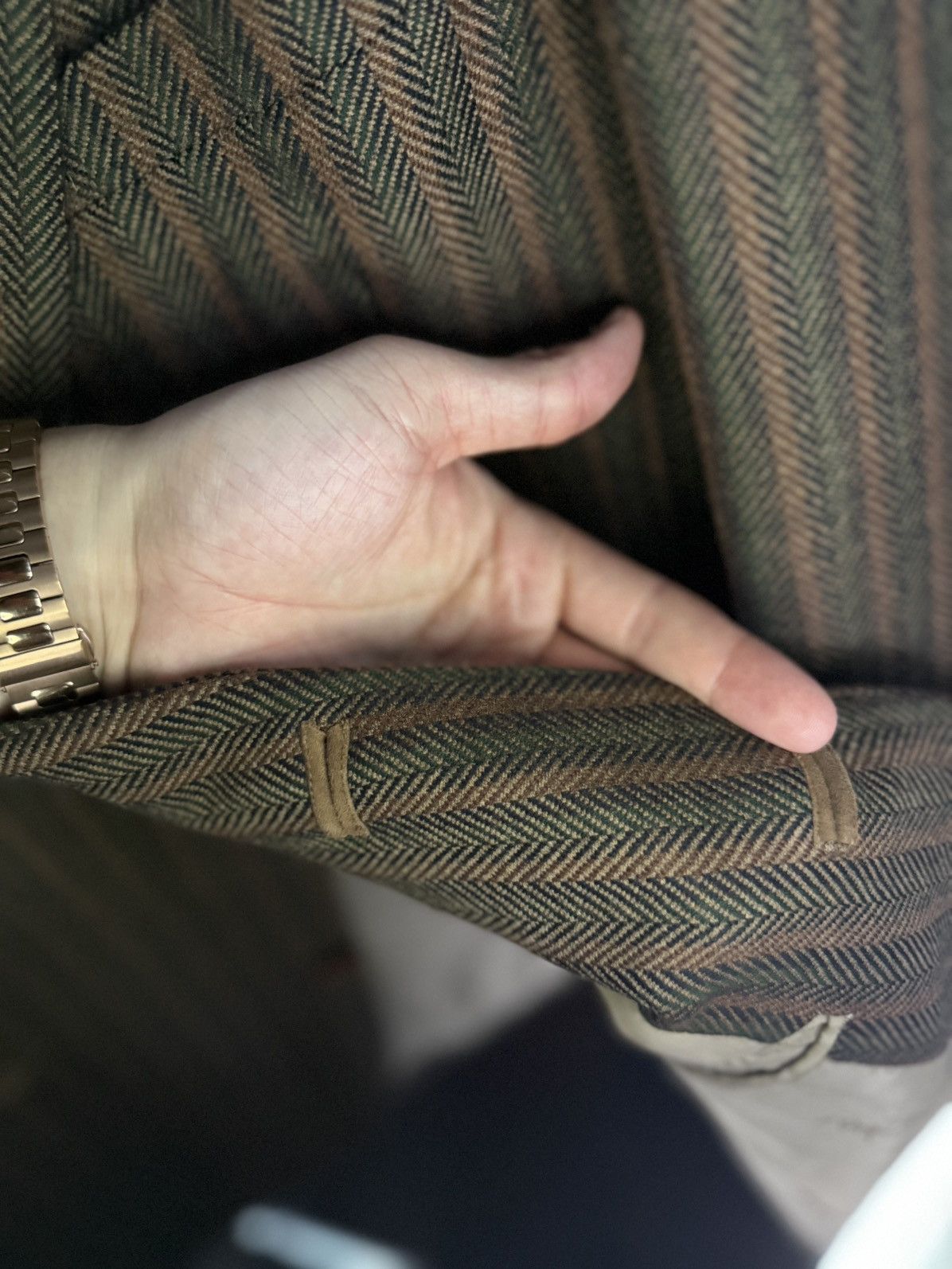 Yves Saint Laurent Vintage YSL Blazer Brown Herringbone Wool Leather Buttons IT Size 44S - 14 Thumbnail