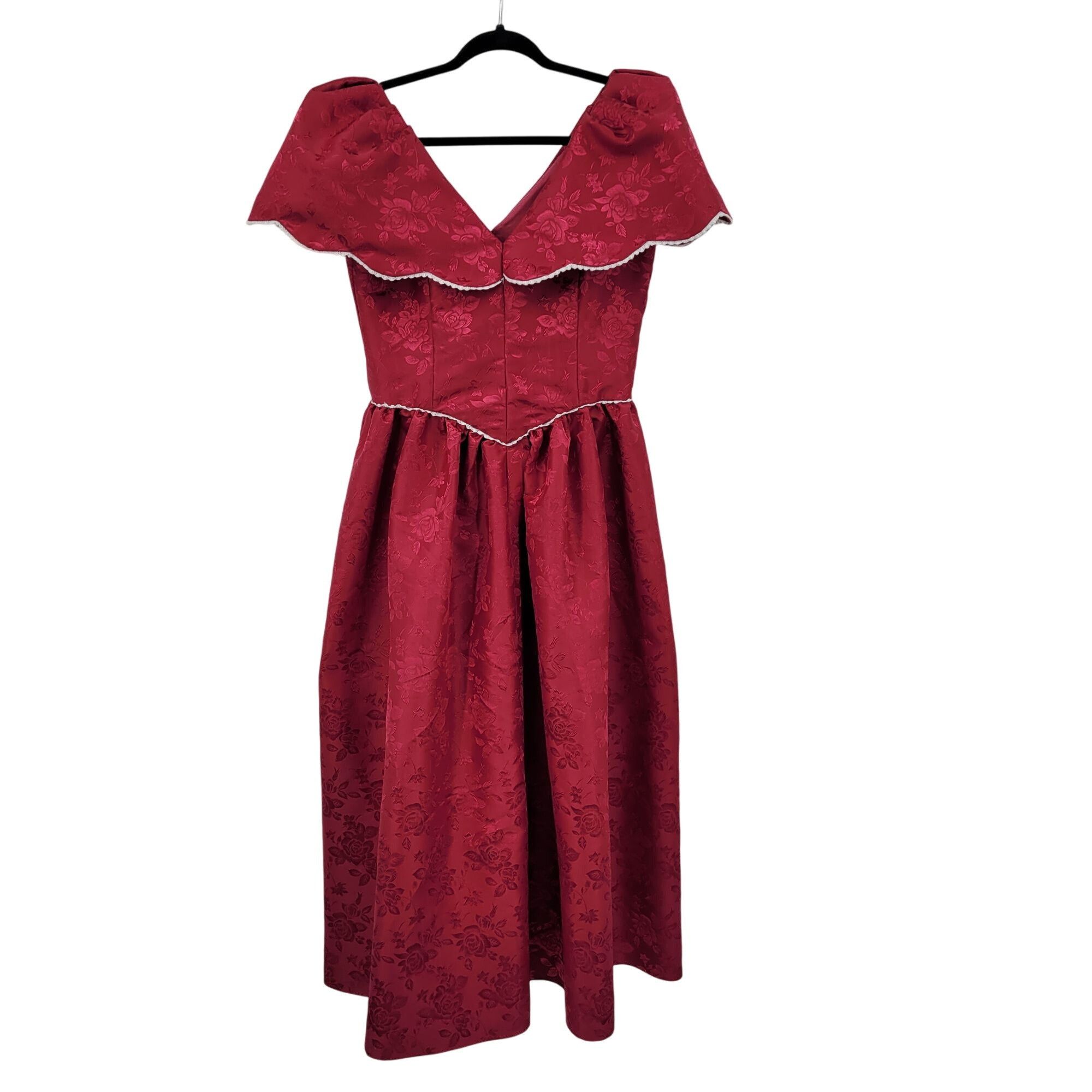 Handmade Vtg 80s Handmade Red Floral Jacquard Dress Sz M Fit & Flare Size M / US 6-8 / IT 42-44 - 9 Thumbnail