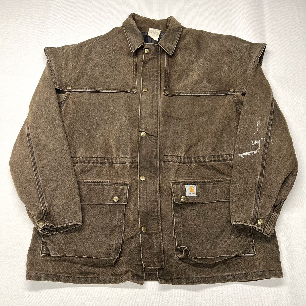 Carhartt × Vintage Carhartt Jacket Brown Duster Chore Barn Coat Canvas Full Zip Size US L / EU 52-54 / 3 - 1 Thumbnail