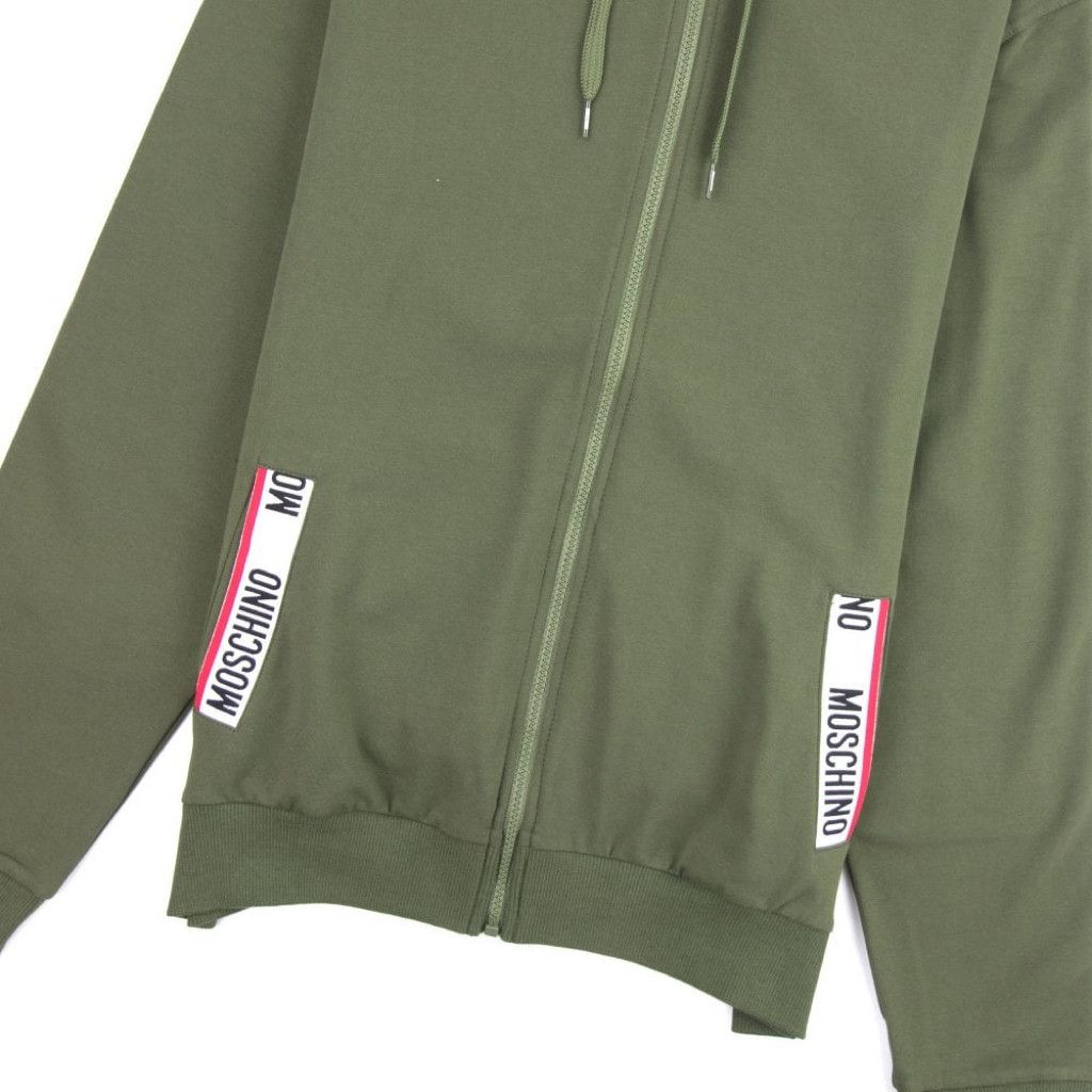 Moschino MOSCHINO Men Khaki Tape Logo Pocket Zip Up Hoody Size US S / EU 44-46 / 1 - 2 Thumbnail