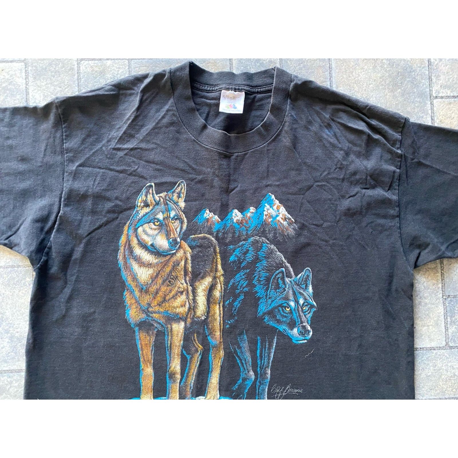 Fruit Of The Loom VINTAGE Fruit Of The Loom T-Shirt Men’s XL Black Short Sleeve Wolf Canada Animals Nature Size US XL / EU 56 / 4 - 3 Thumbnail