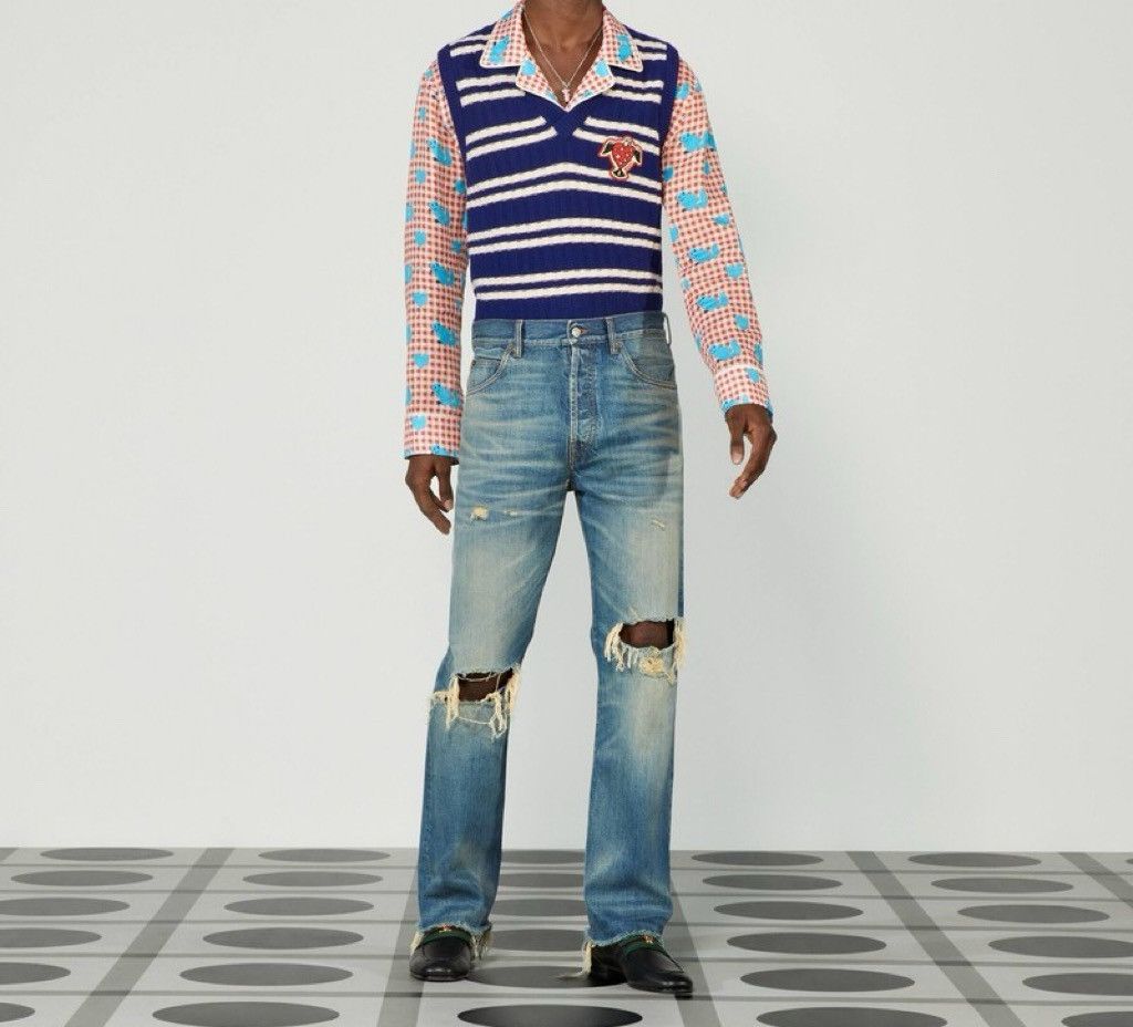 Gucci Harry Styles HA HA HA Destroyed Stonewashed Bear Denim Jeans Size US 34 / EU 50 - 11 Thumbnail