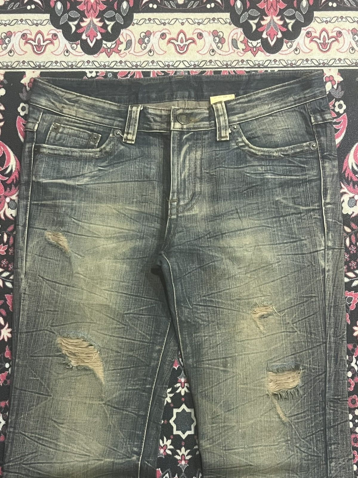 Number (N)ine Japanese Brand Mud Washed Distressed Glass Crack Flare Jeans Size US 32 / EU 48 - 4 Thumbnail