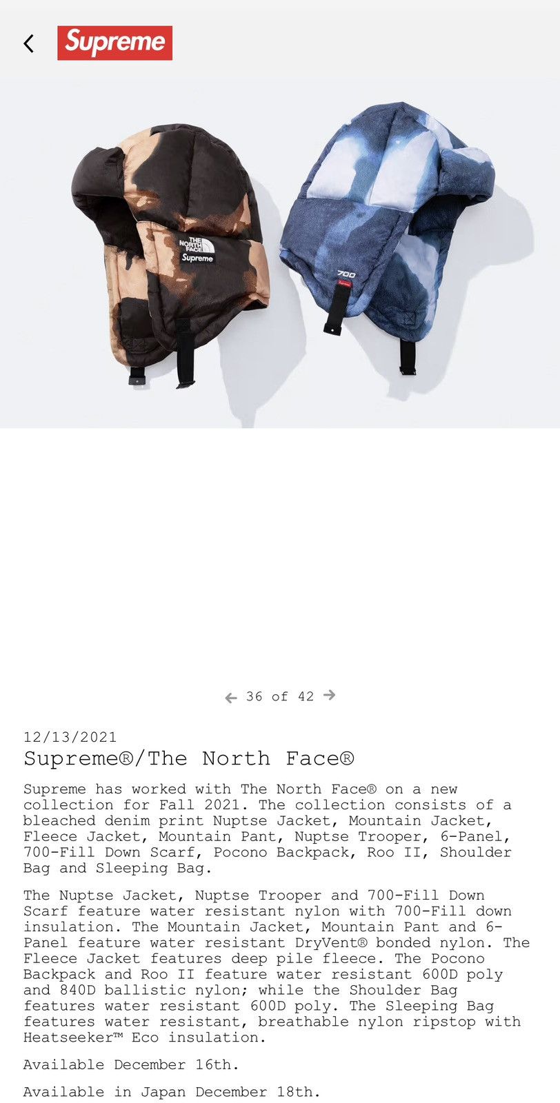 Supreme × The North Face Supreme/TNF Nuptse Trooper Size ONE SIZE - 4 Thumbnail