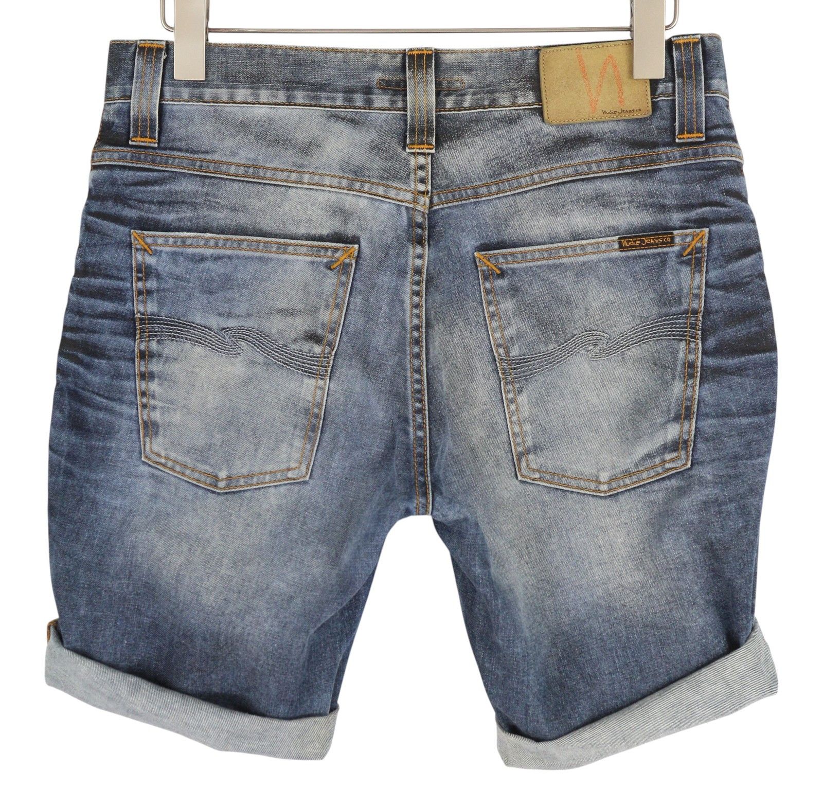 Nudie Jeans GRIM TIM W33 Washed Denim Blue Button Fly Shorts 83838 Size US 33 - 2 Thumbnail