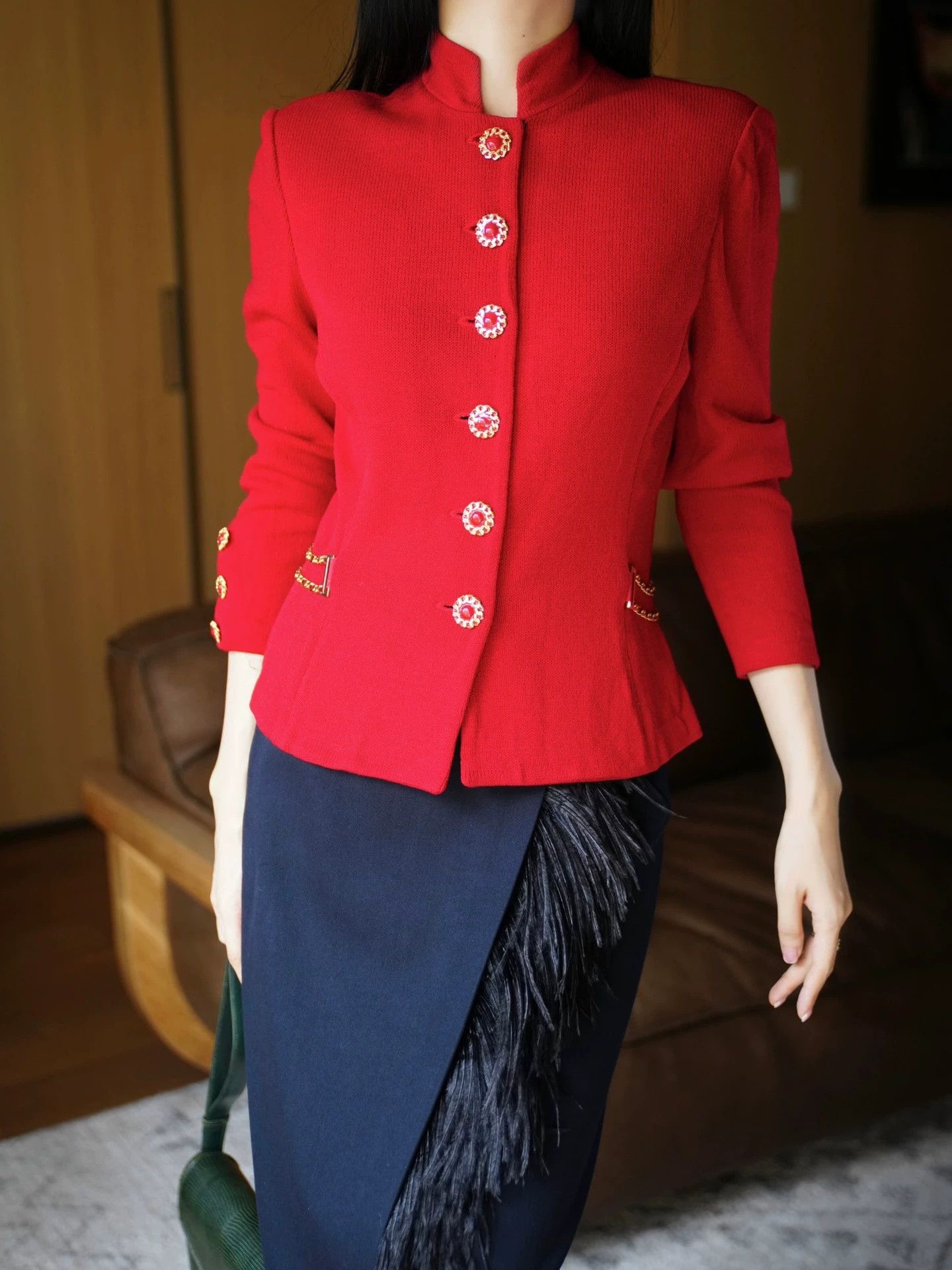Vintage US Vintage Enamel Button Knit Sweater w/ Stretch US8 M/L Size M / US 6-8 / IT 42-44 - 5 Thumbnail