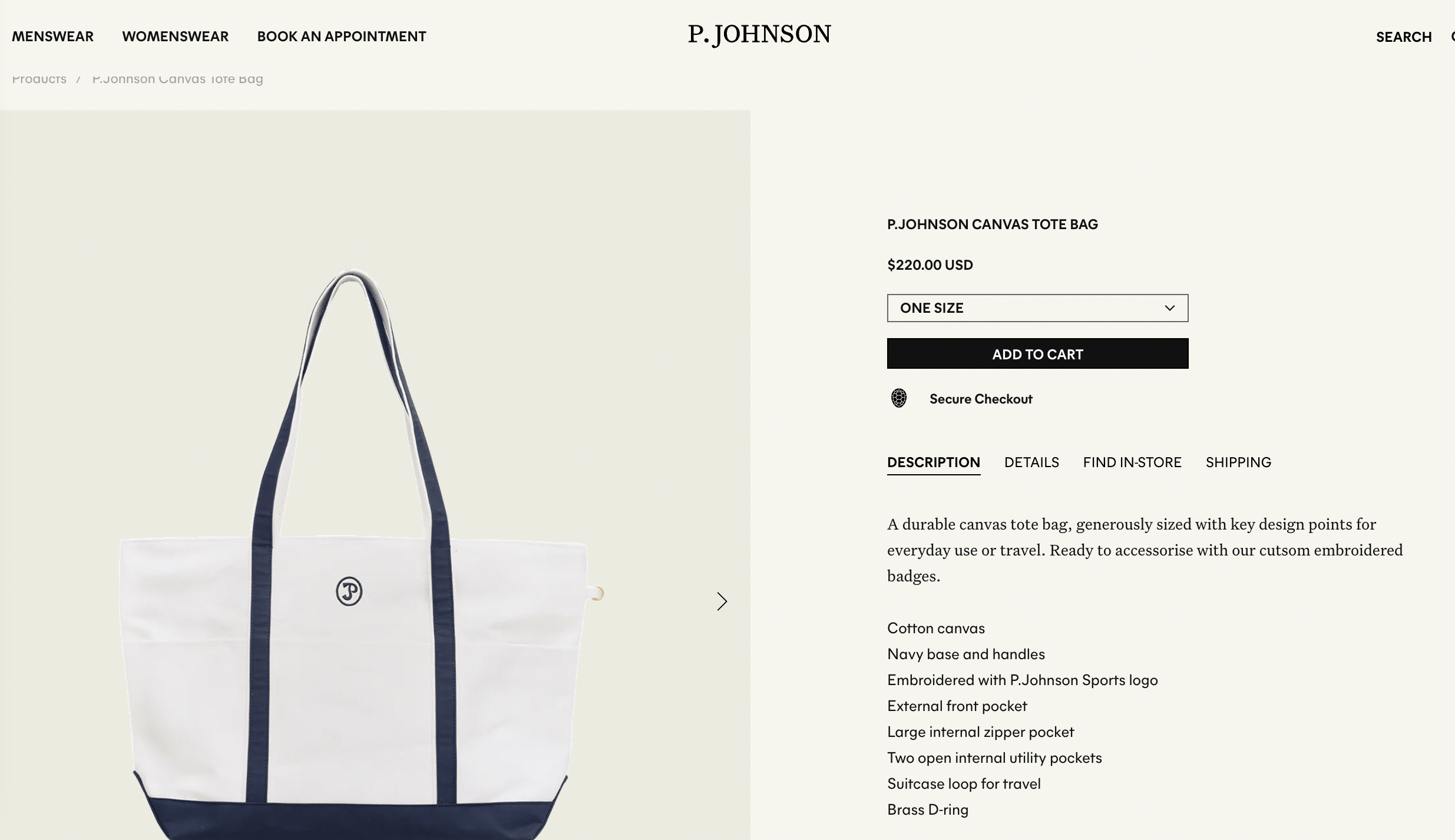 P. Johnson Premium Canvas Tote Bag Size ONE SIZE - 2 Thumbnail
