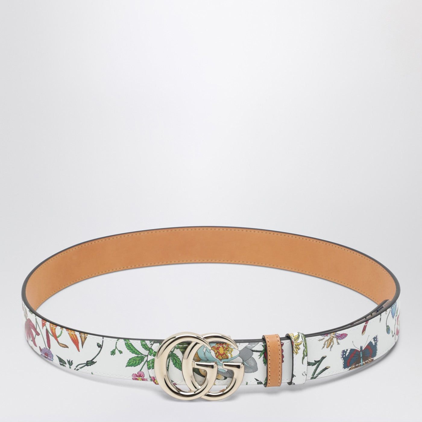 Gucci Gucci Gg Marmont Reversible Belt In Brown/White Leather With Flora Print Size ONE SIZE - 1 Thumbnail