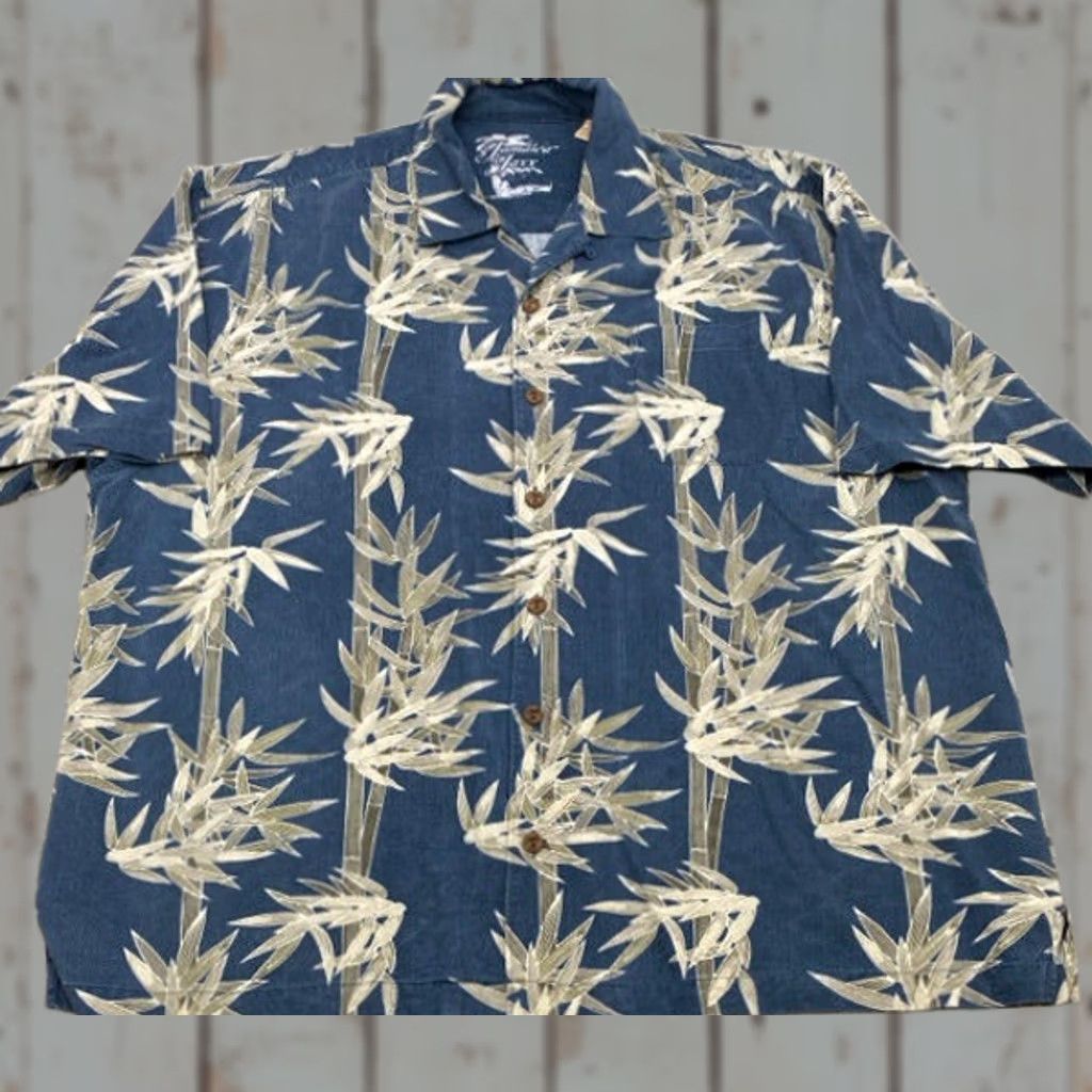 Vintage Jamaica Jaxx Hawaiian Shirt Men's 2XL Blue Palm Leafs Short Sleeve 100% Silk Silk Button-Up Floral Hawaiian 2XL Jamaica Jaxx Mens Size US XXL / EU 58 / 5 - 1 Thumbnail