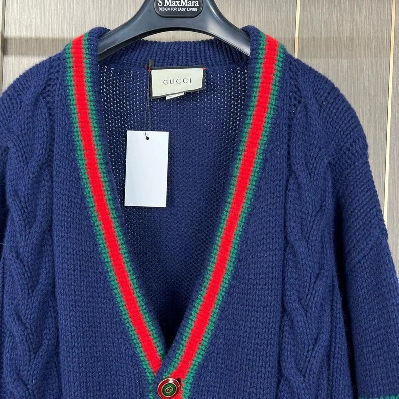 Gucci Gucci Blue Knit Cardigan with Red Green Stripes-2506 Size US XXL / EU 58 / 5 - 5 Thumbnail