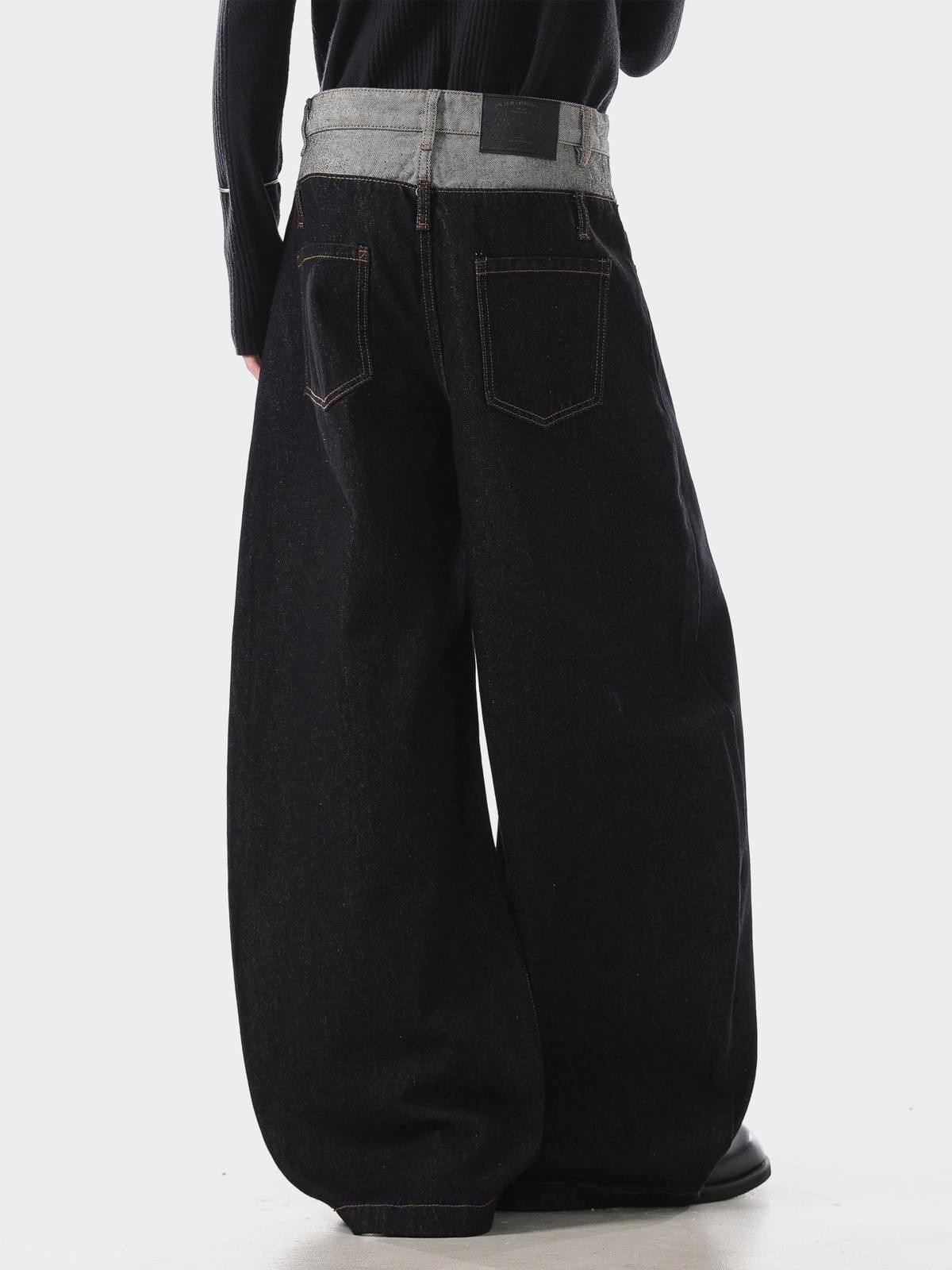 Japanese Brand Black Wide Leg Denim Jeans, Baggy Barrel Leg Jeans Size US 32 / EU 48 - 5 Thumbnail
