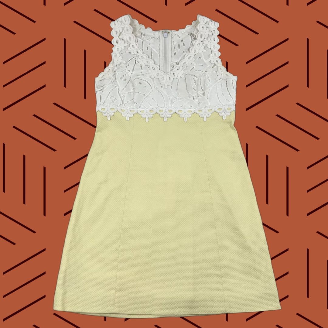 Lilly Pulitzer Lilly Pulitzer Sandi Shift Dress Womens Size 6 Yellow White Stretch Crochet Lace Size M / US 6-8 / IT 42-44 - 1 Thumbnail