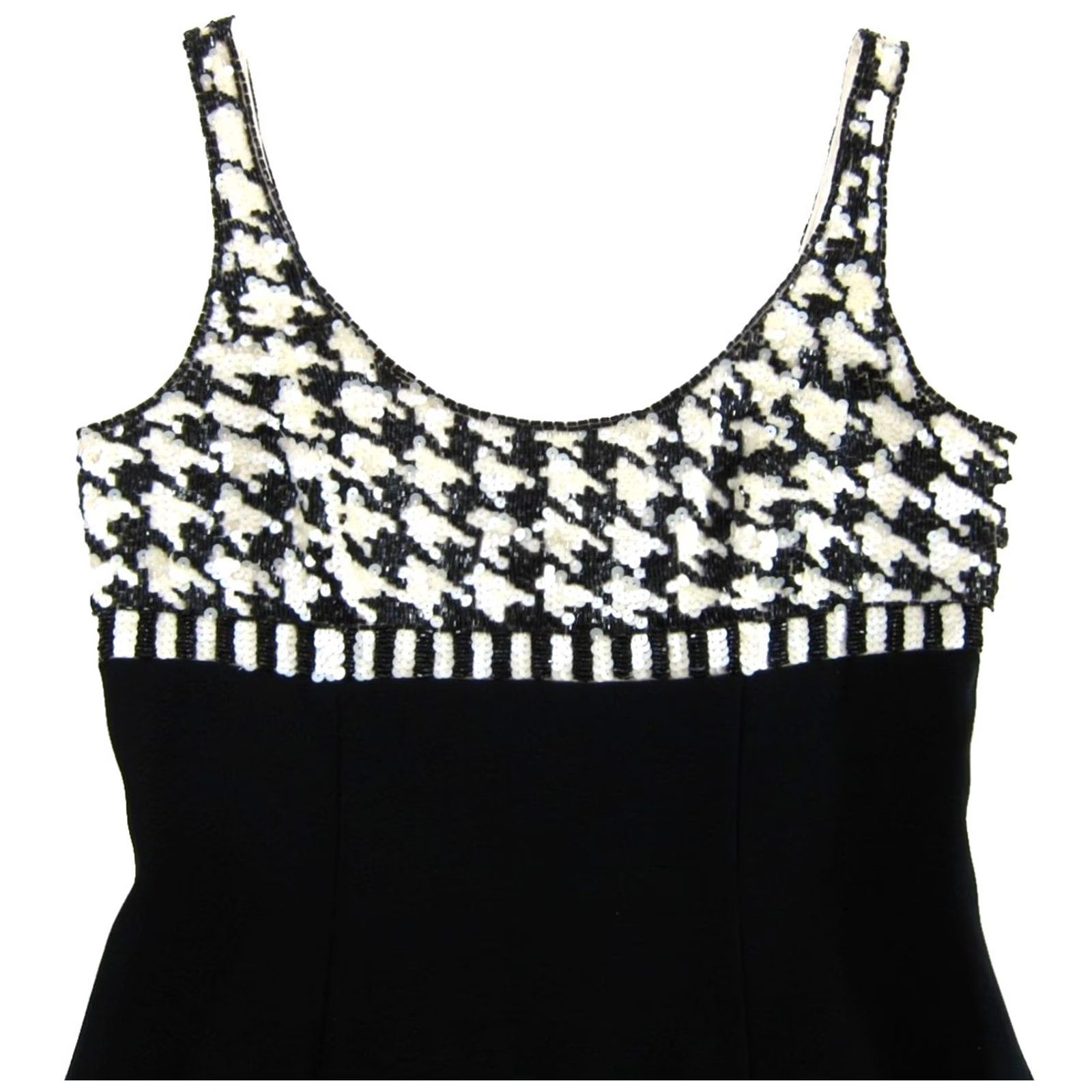 Vintage Della Roufogali Niteline Black Ivory Beaded Sequin Party Cocktail Tank Dress 2 Size XS / US 0-2 / IT 36-38 - 3 Thumbnail