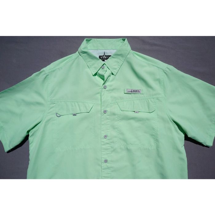 Habitat Habit Short Sleeve Button Front Vented Fishing Shirt. Mint Green,  Men's L. MINT!