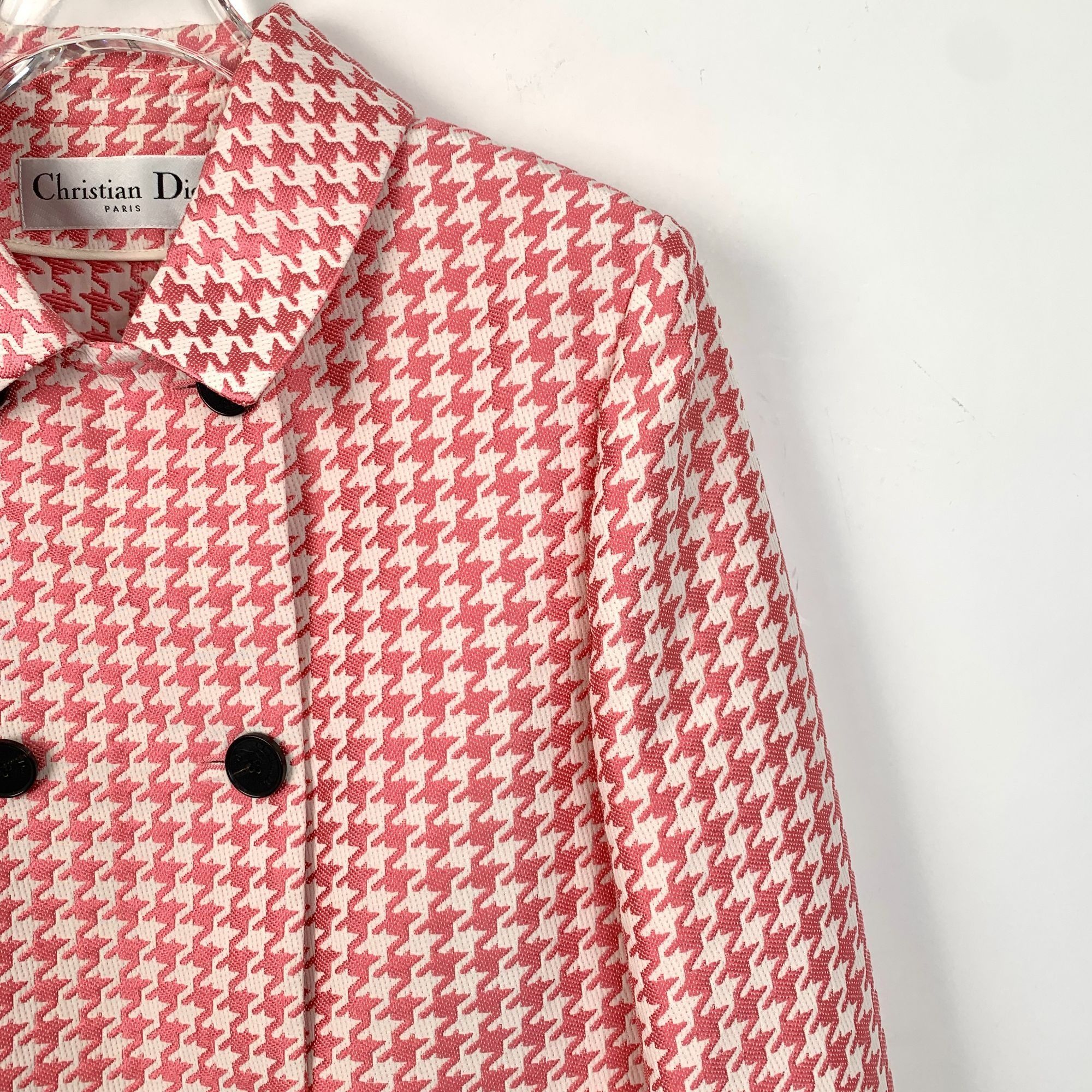 Dior Christian Dior Womens Pink & White Houndstooth Double-Breast Size XS / US 0-2 / IT 36-38 - 3 Thumbnail