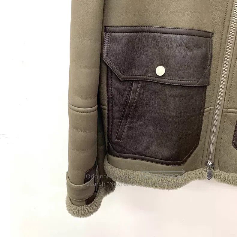Hermes Hermes Brown green sheepskin collar zipper long sleeve lea Size US M / EU 48-50 / 2 - 4 Thumbnail