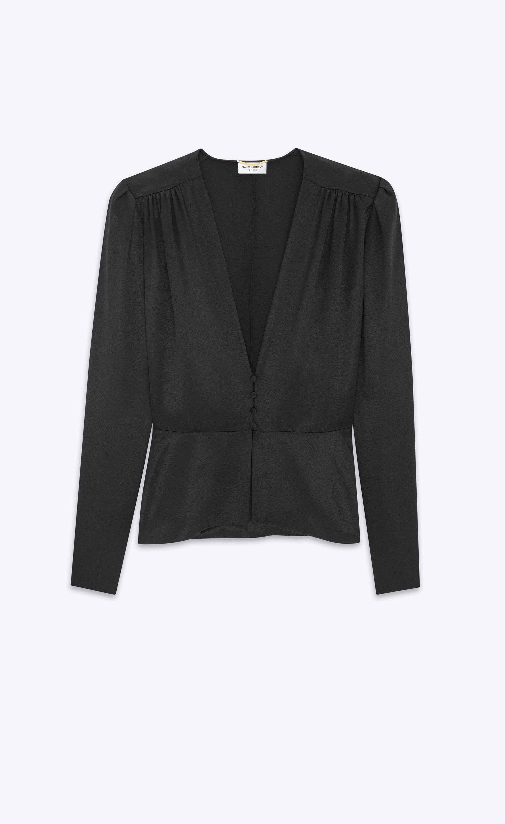 Saint Laurent Paris o1s1wg110325 775109 Peplum Blouse Silk Satin Crepe in Black Size M / US 6-8 / IT 42-44 - 1 Thumbnail