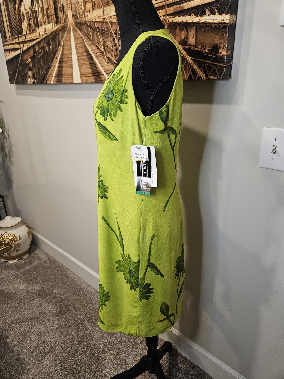 Designer Nwt Jessica Howard Vibrant Green Floral Dress #241 Size L / US 10 / IT 46 - 2 Thumbnail