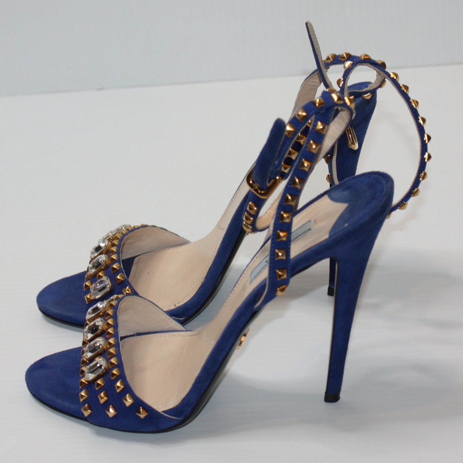 Prada Crystal Studded Sandal Open-Toe Heels in Cobalt US 9.5 Size US 9.5 / IT 39.5 - 6 Thumbnail