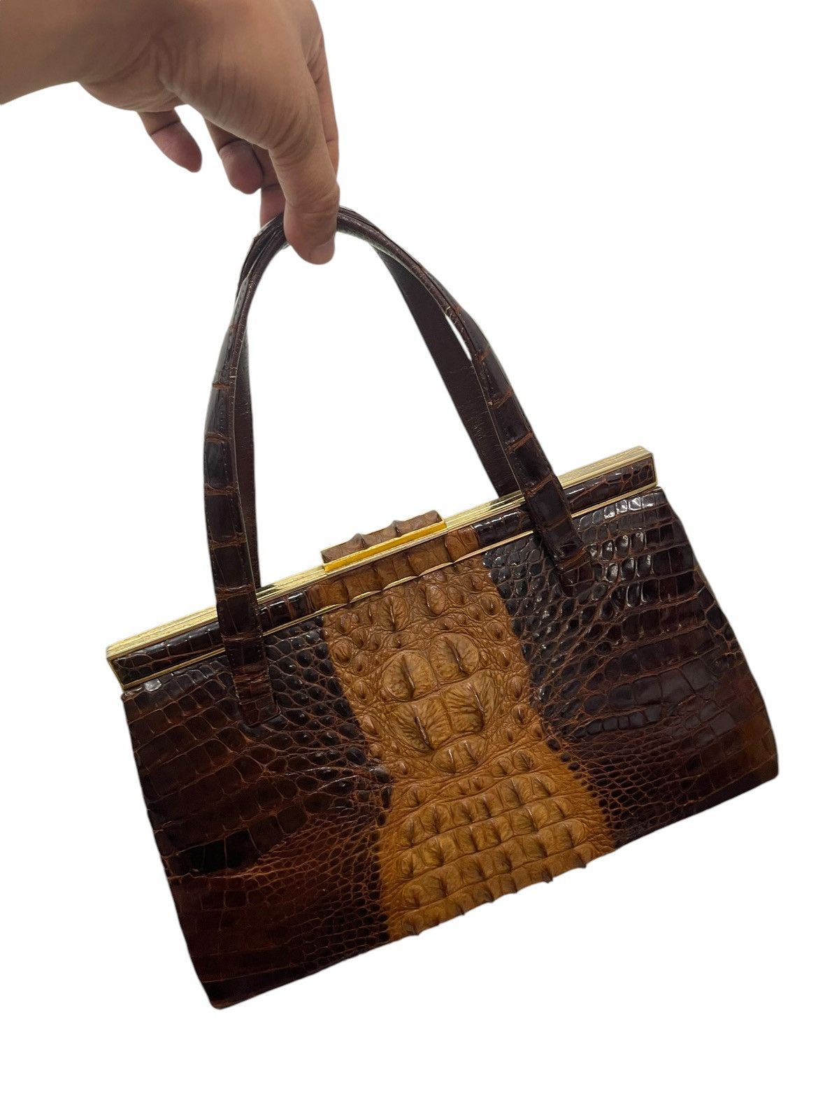 Vintage Crocodile Leather Patina Vtg 50s Unknown Japan Hand Bag 4🟩 Size ONE SIZE - 5 Thumbnail
